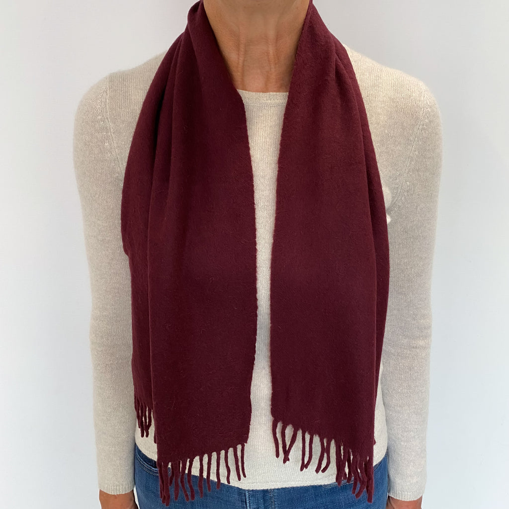 Burgundy Red Cashmere Woven Fringed Scarf