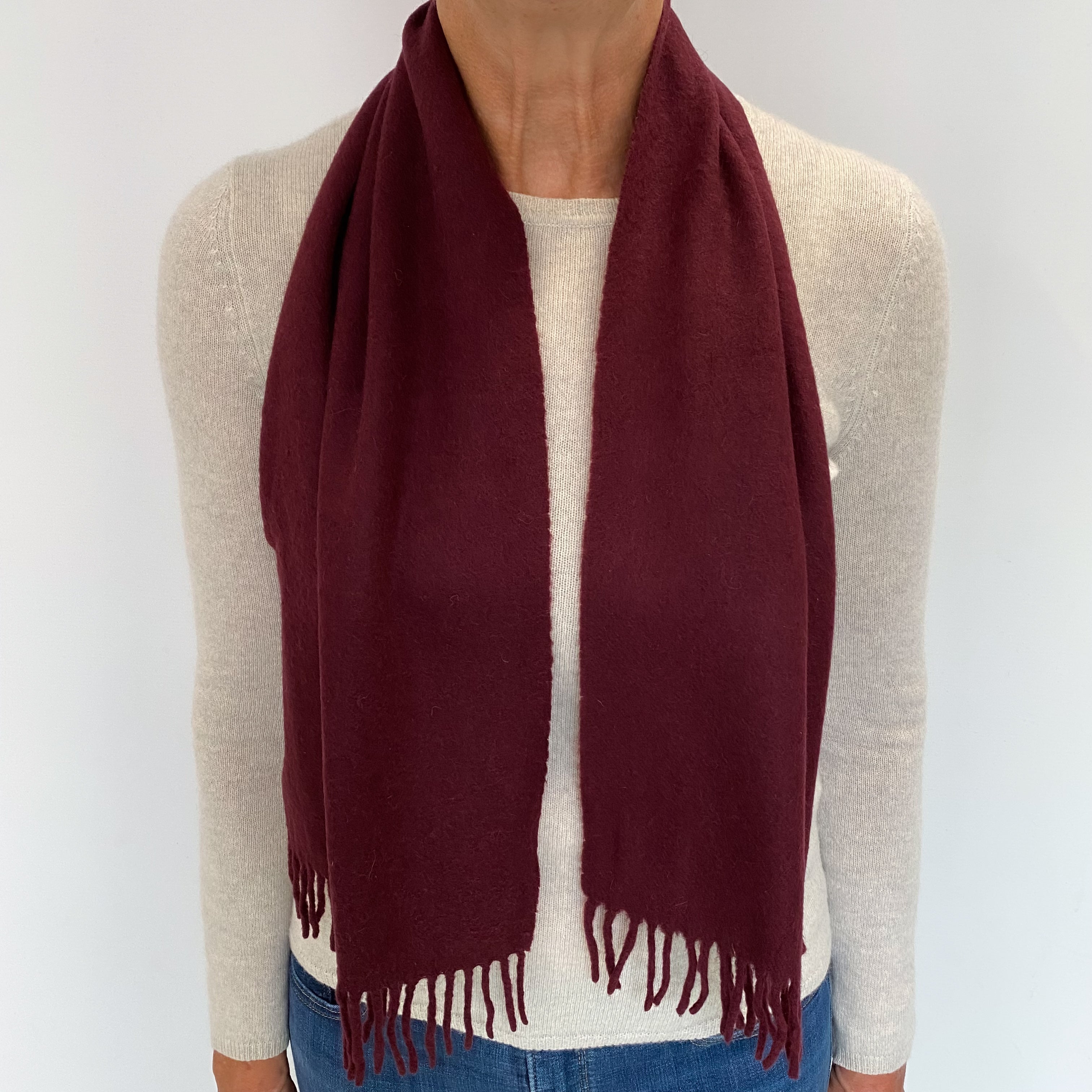 Burgundy Red Cashmere Woven Fringed Scarf