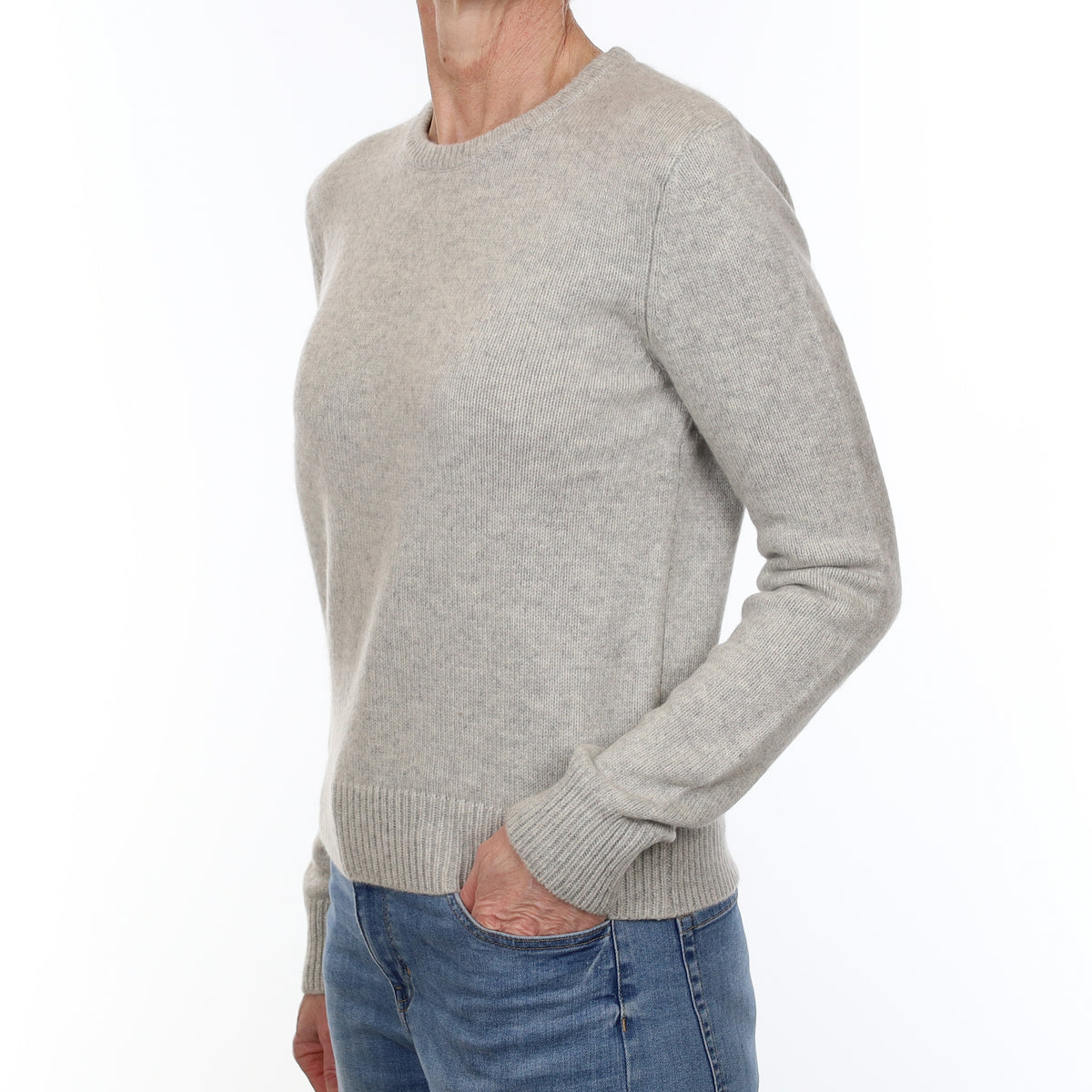 Mist Grey Chunky Knit Cashmere Crew Neck Jumper Small