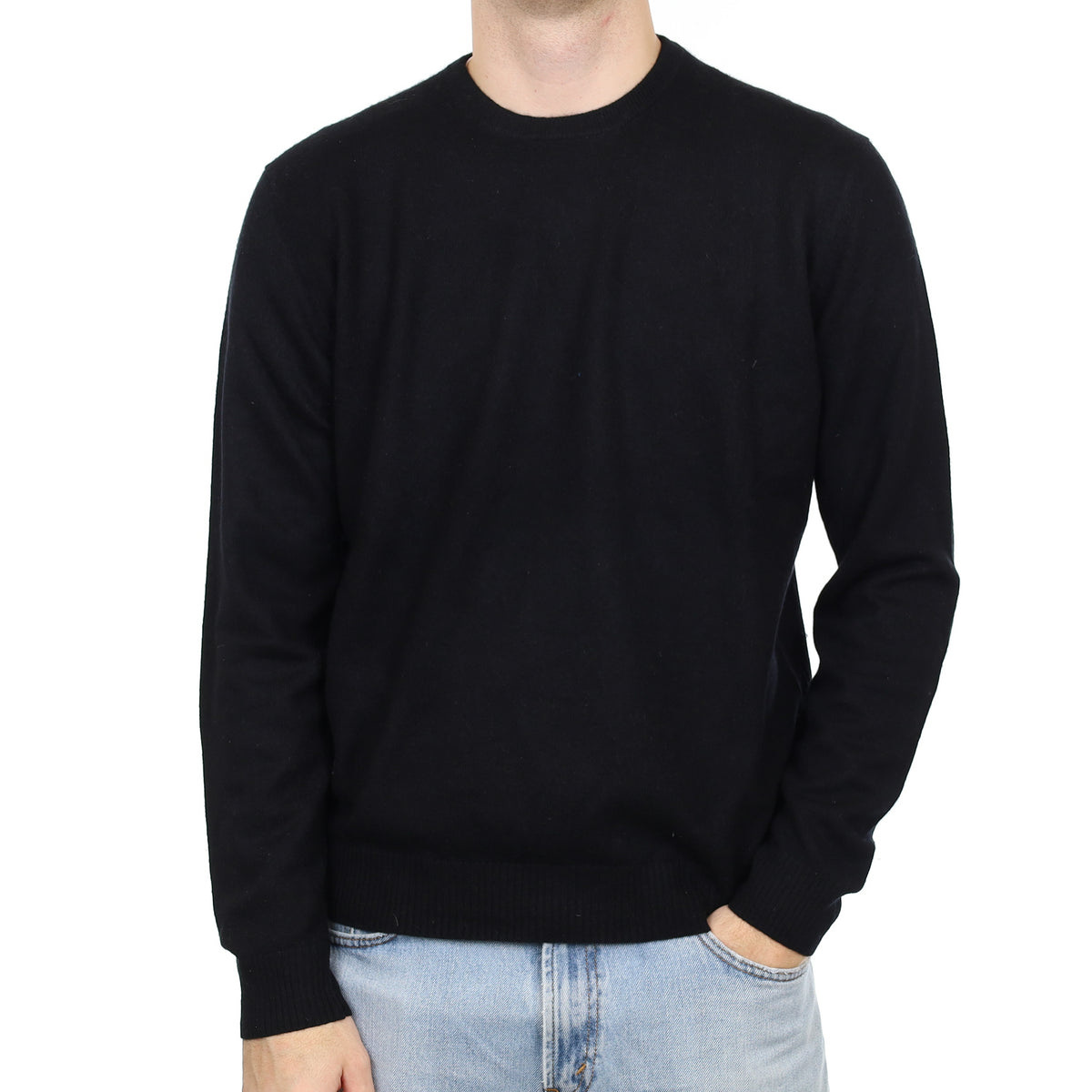 Men's Black Cashmere Crew Neck Jumper Large