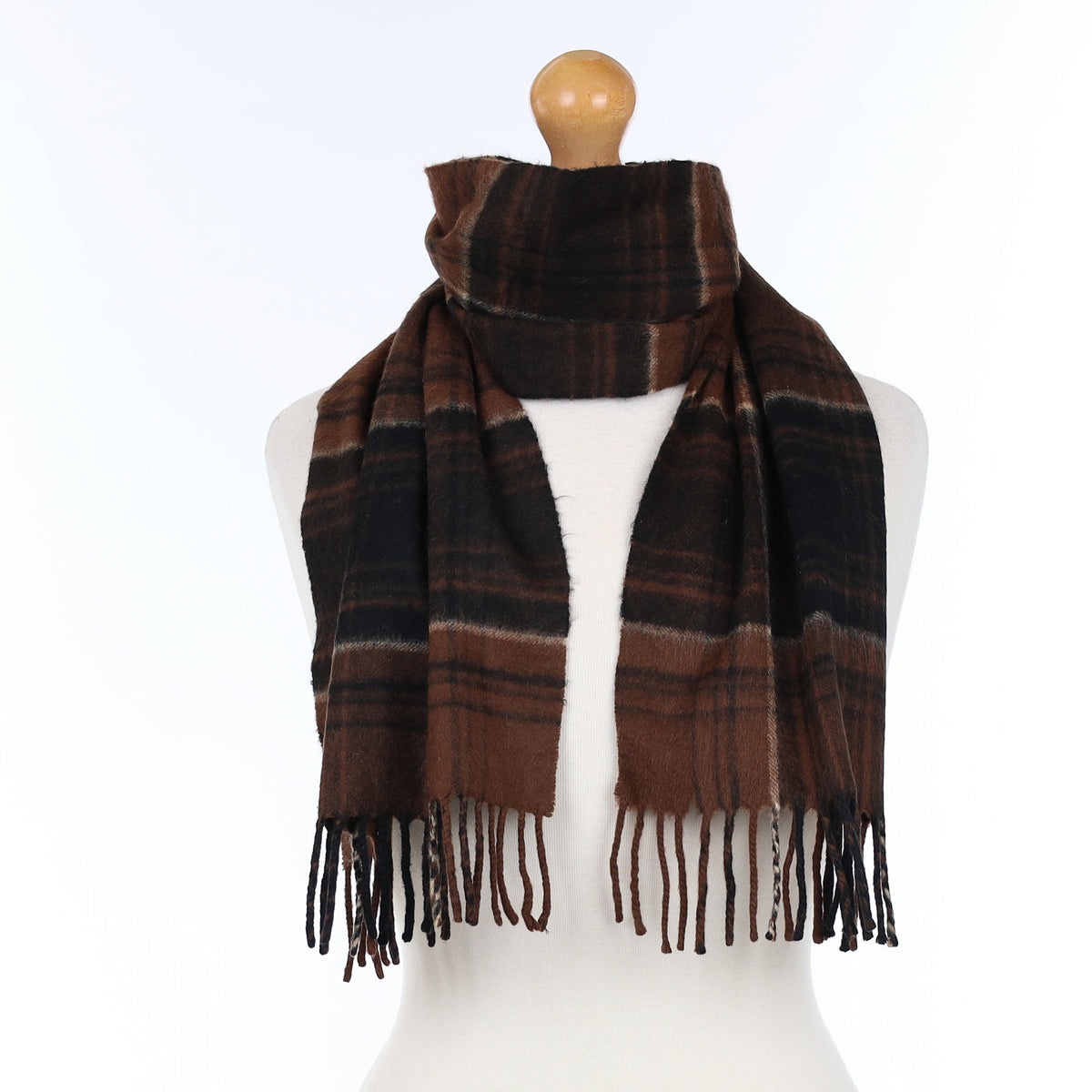 Chocolate Brown Checked Cashmere Woven Scarf