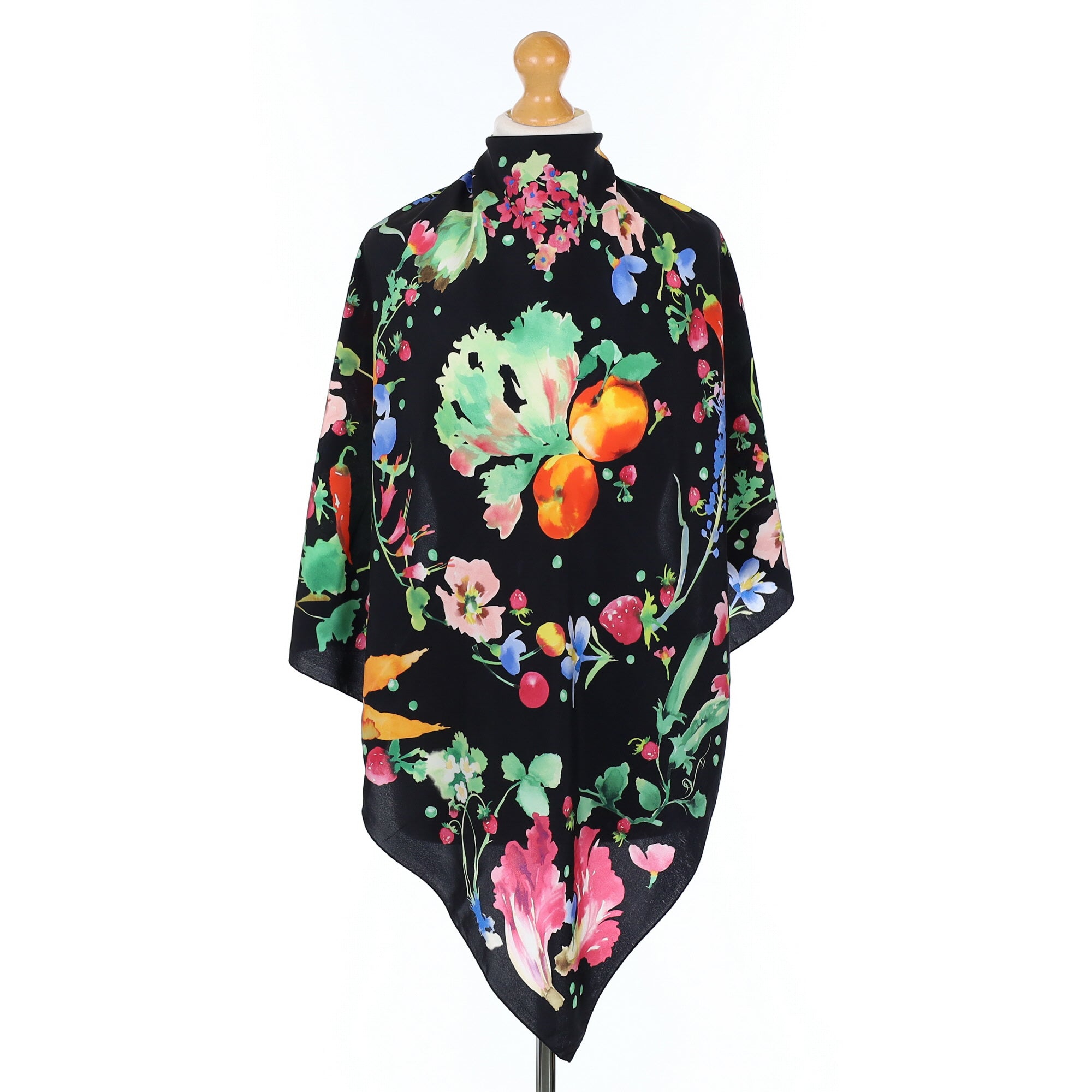 Moschino Black and Bright Floral Silk Scarf