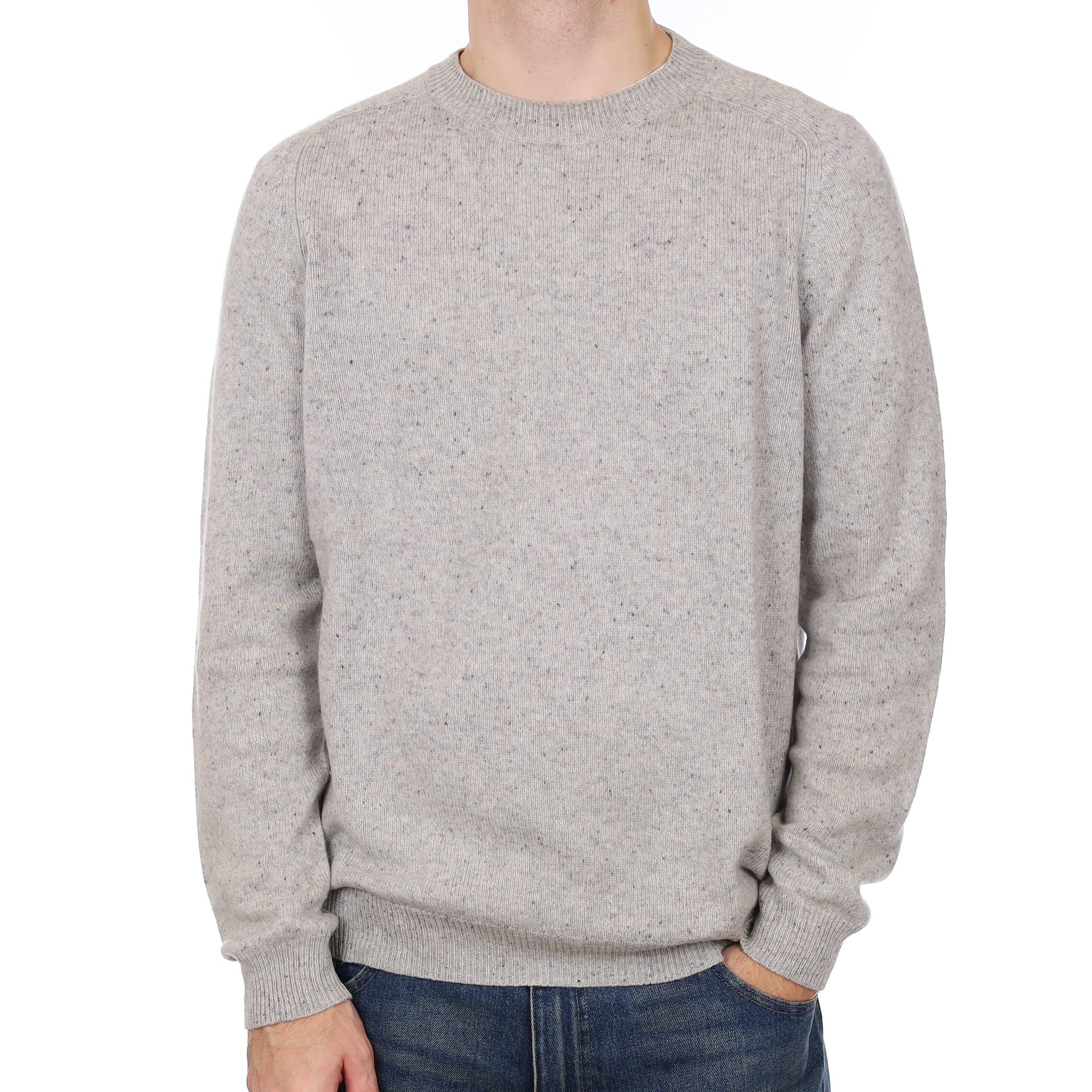 Men’s Grey Flecked Cashmere Crew Neck Jumper Large