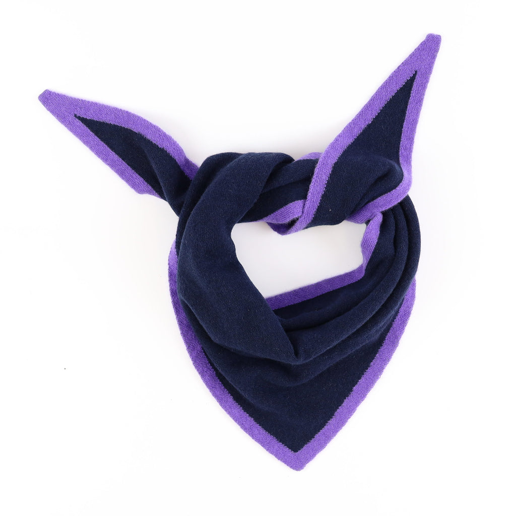 Brand New Navy and Periwinkle Recycled Cashmere Triangle Scarf