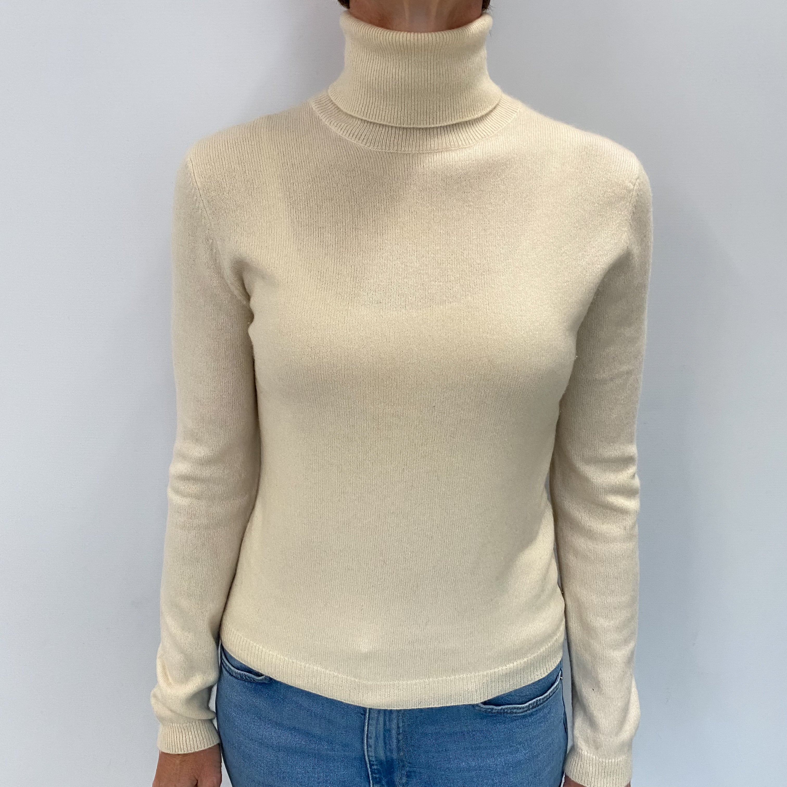 Vanilla Cream Cashmere Polo Neck Jumper Small