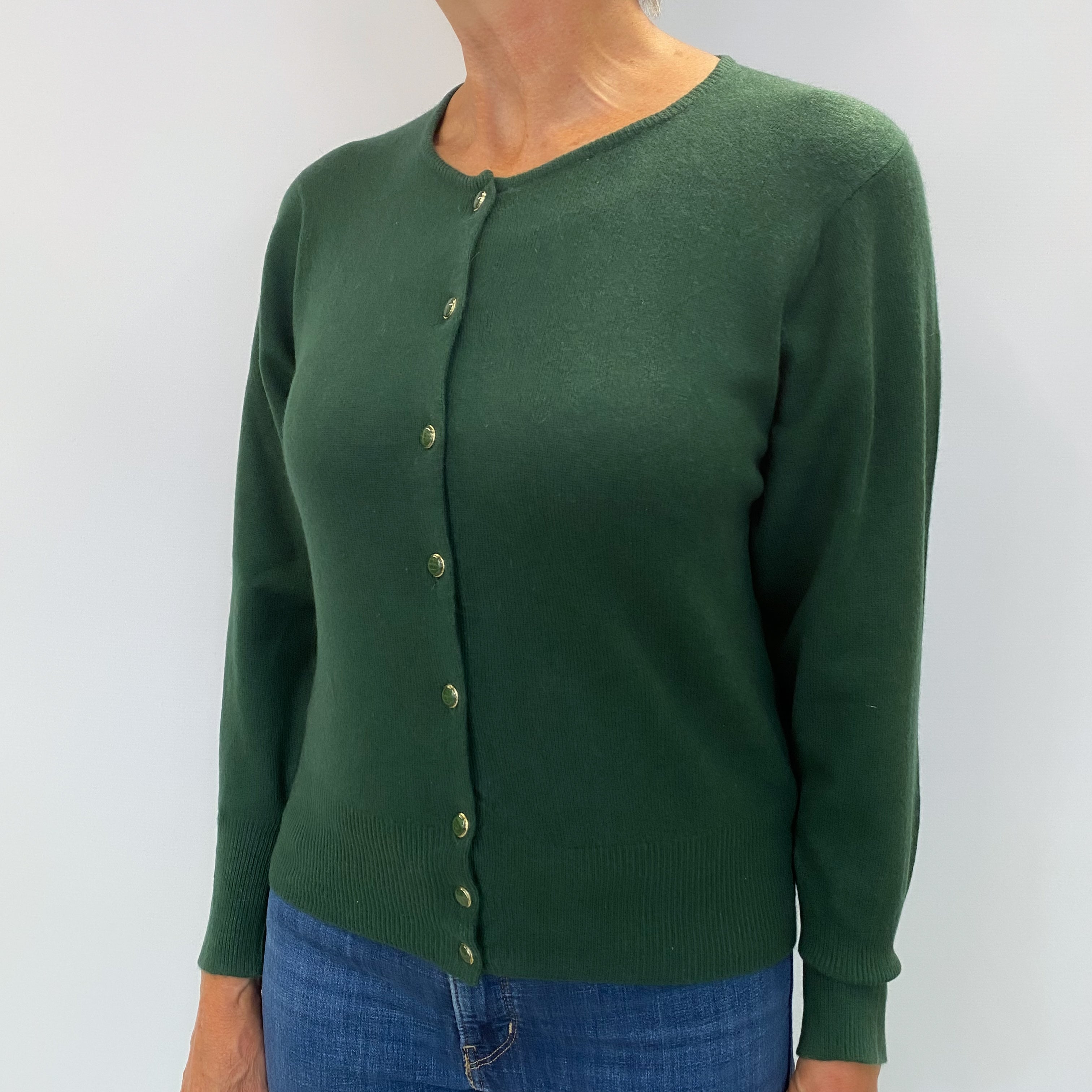 Emerald Green Cashmere Crew Neck Cardigan Medium