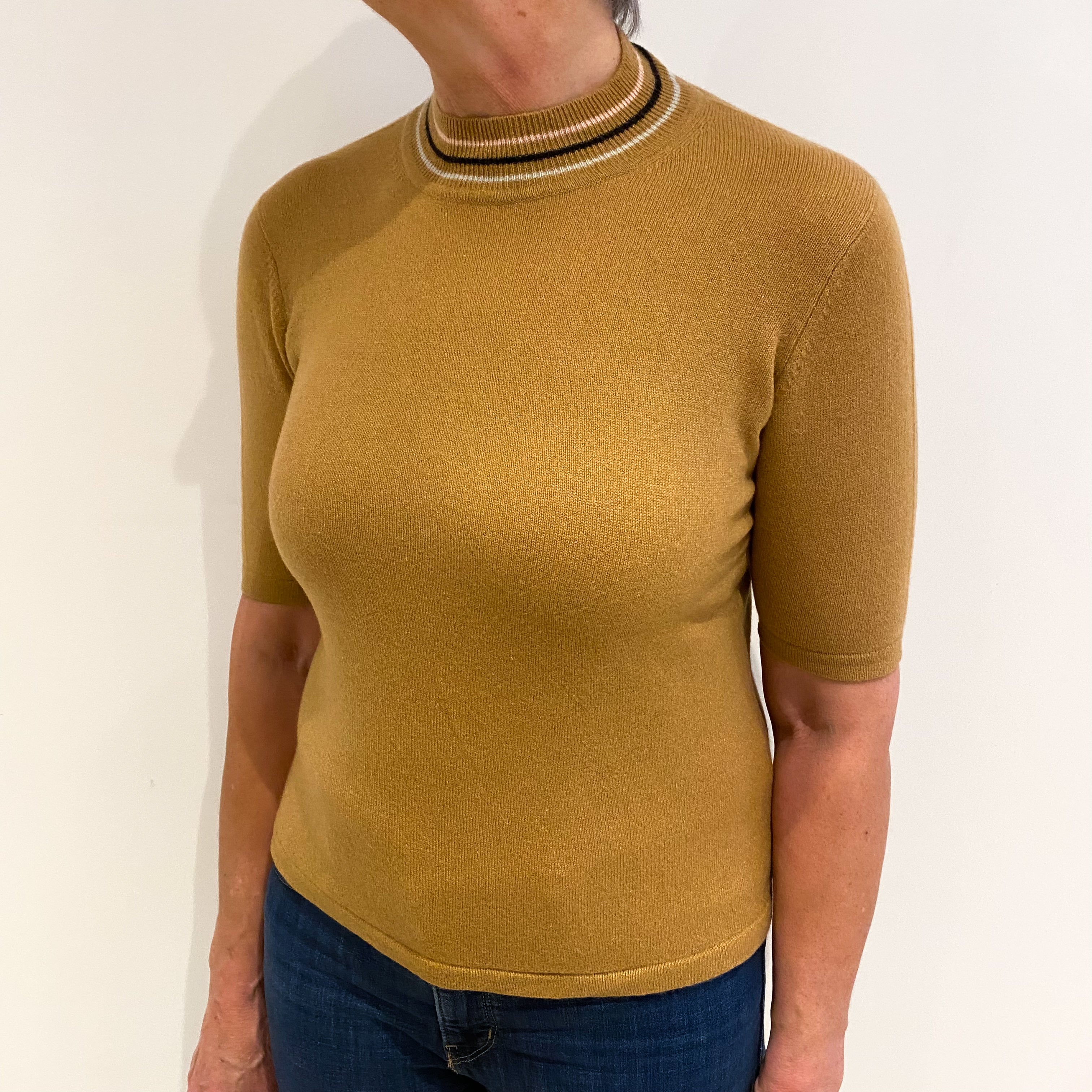 Caramel Cashmere Polo Neck Short Sleeved Jumper Medium