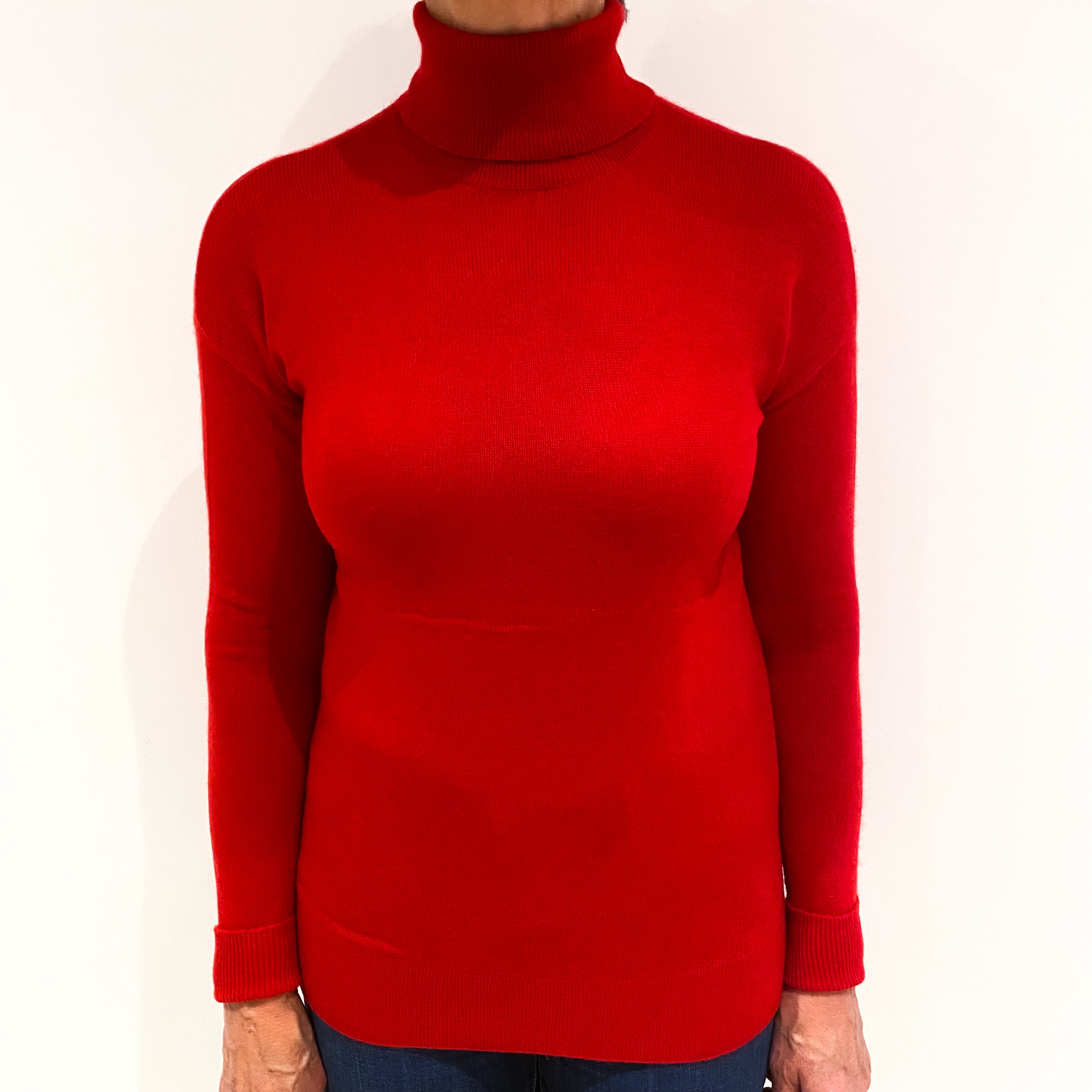 Scarlet Red Cashmere Polo Neck Jumper Medium