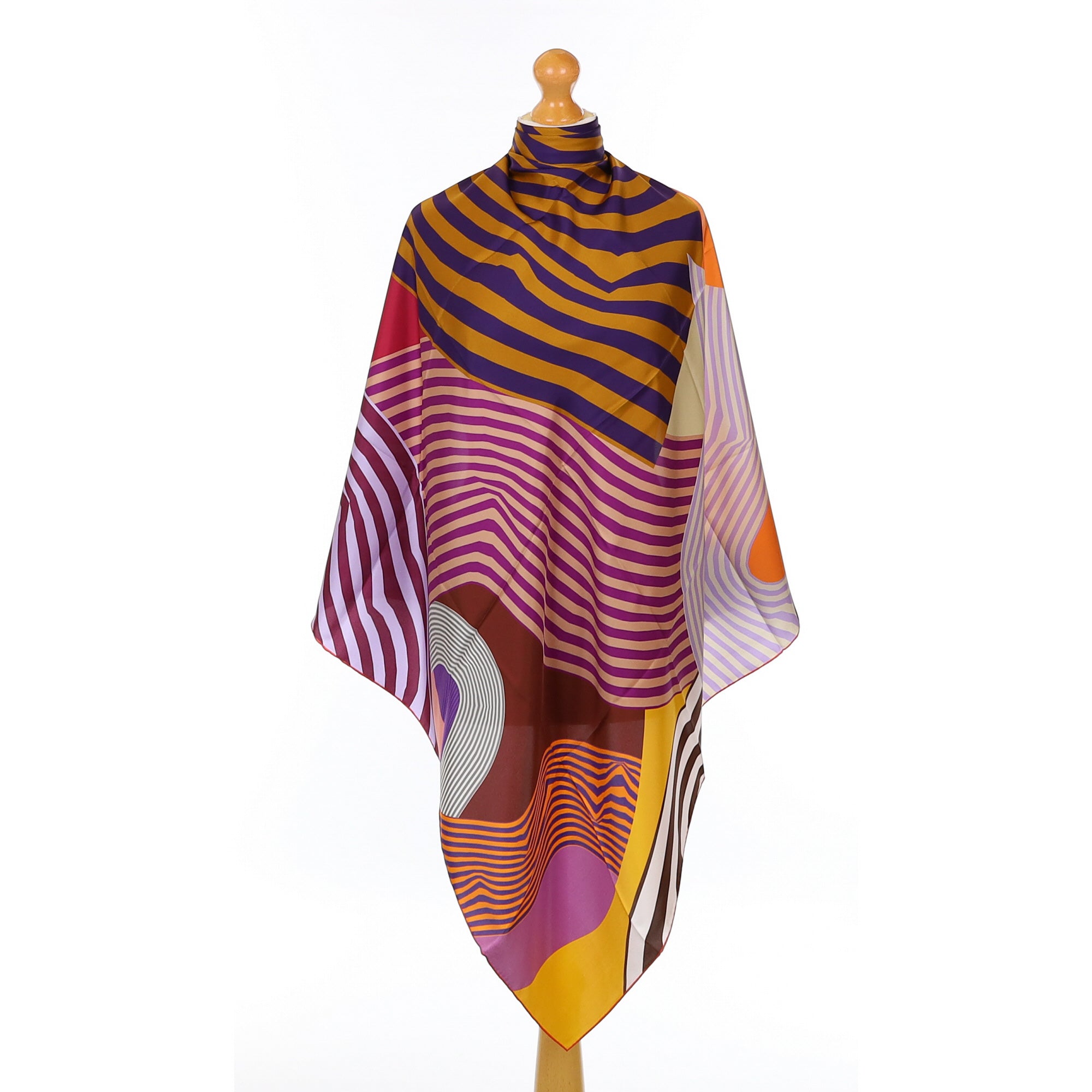 Brand New Italian Purple Swirl Patterned Silk Scarf