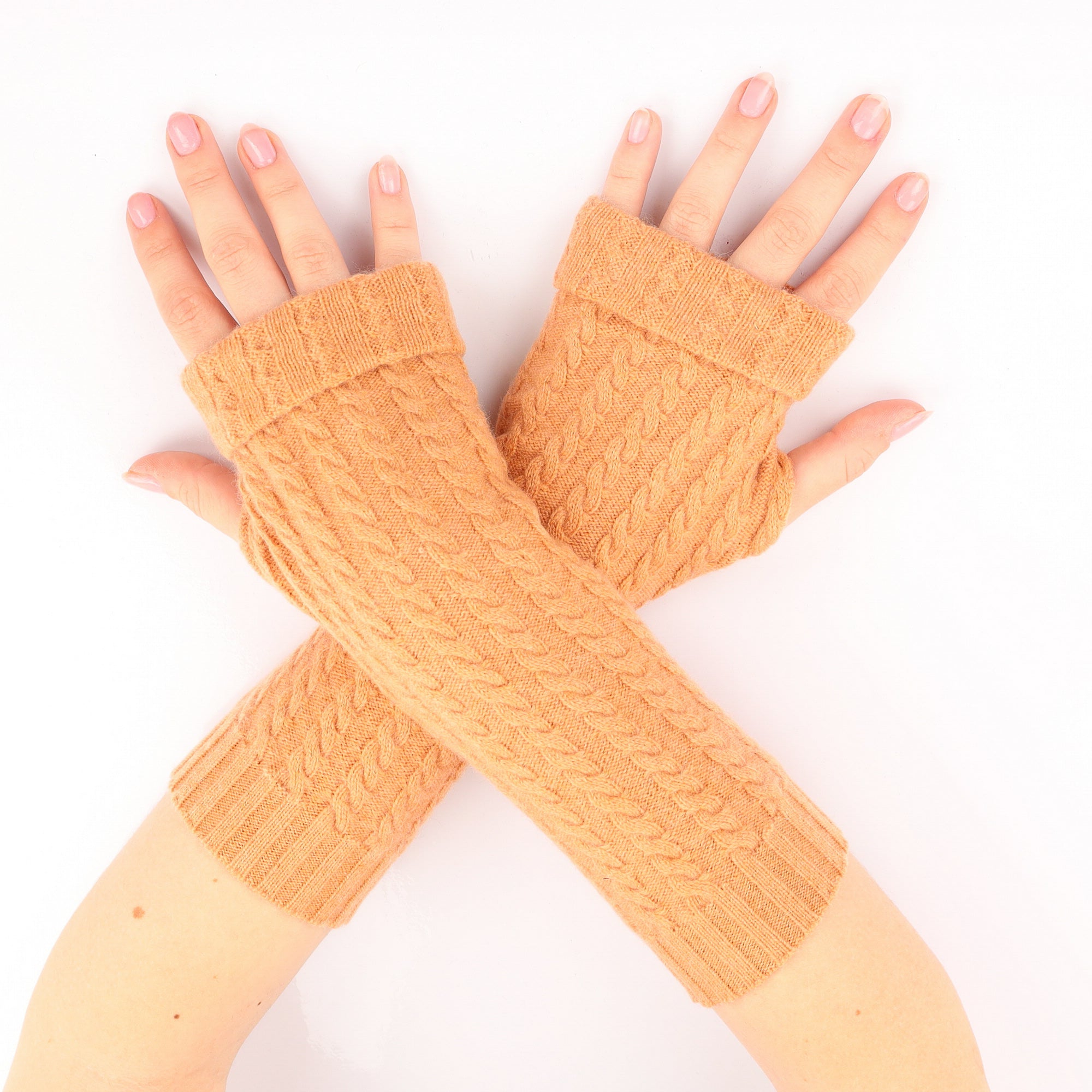 Terracotta Cable Fingerless Gloves