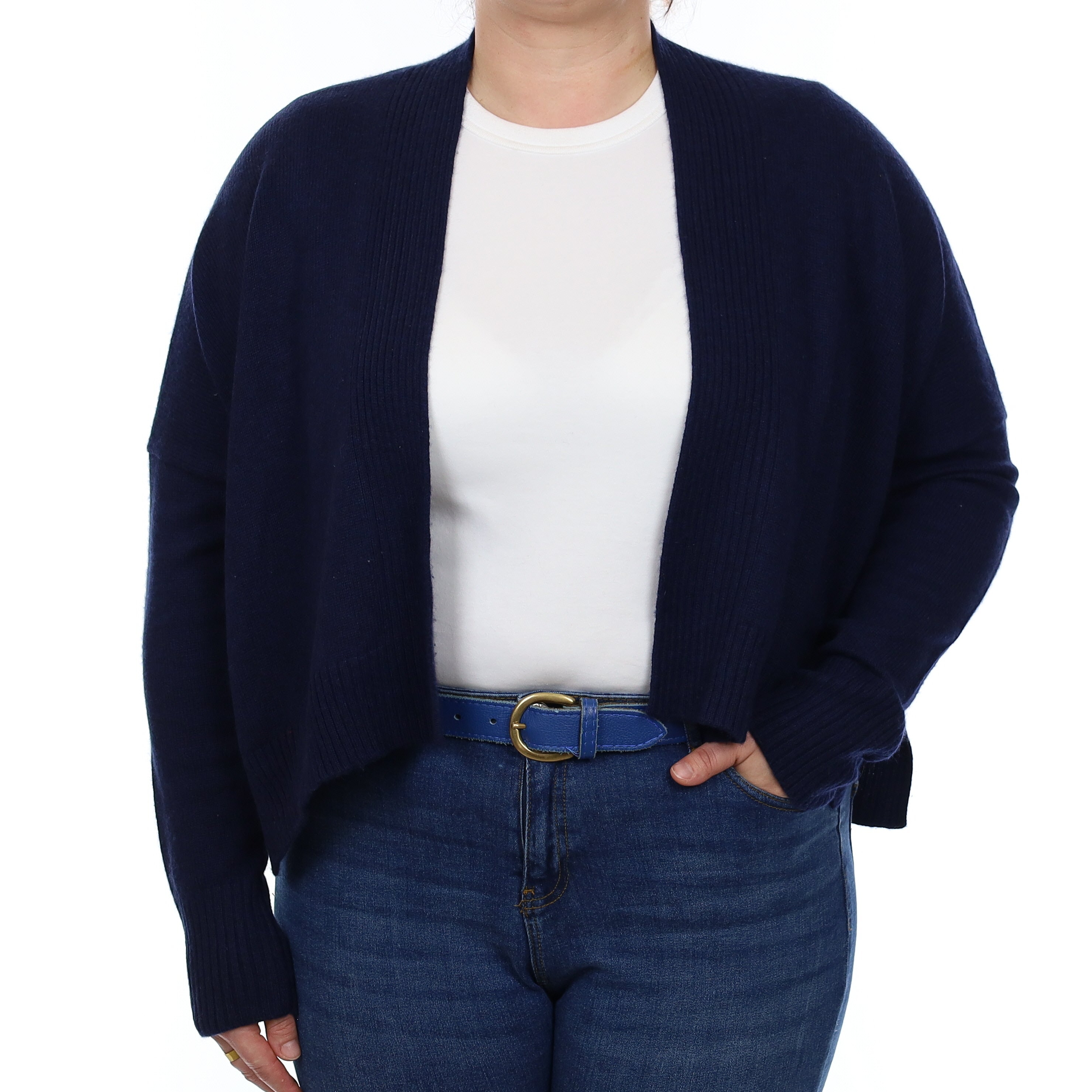 Jaeger Navy Cashmere Slouchy Edge to Edge Cardigan Large