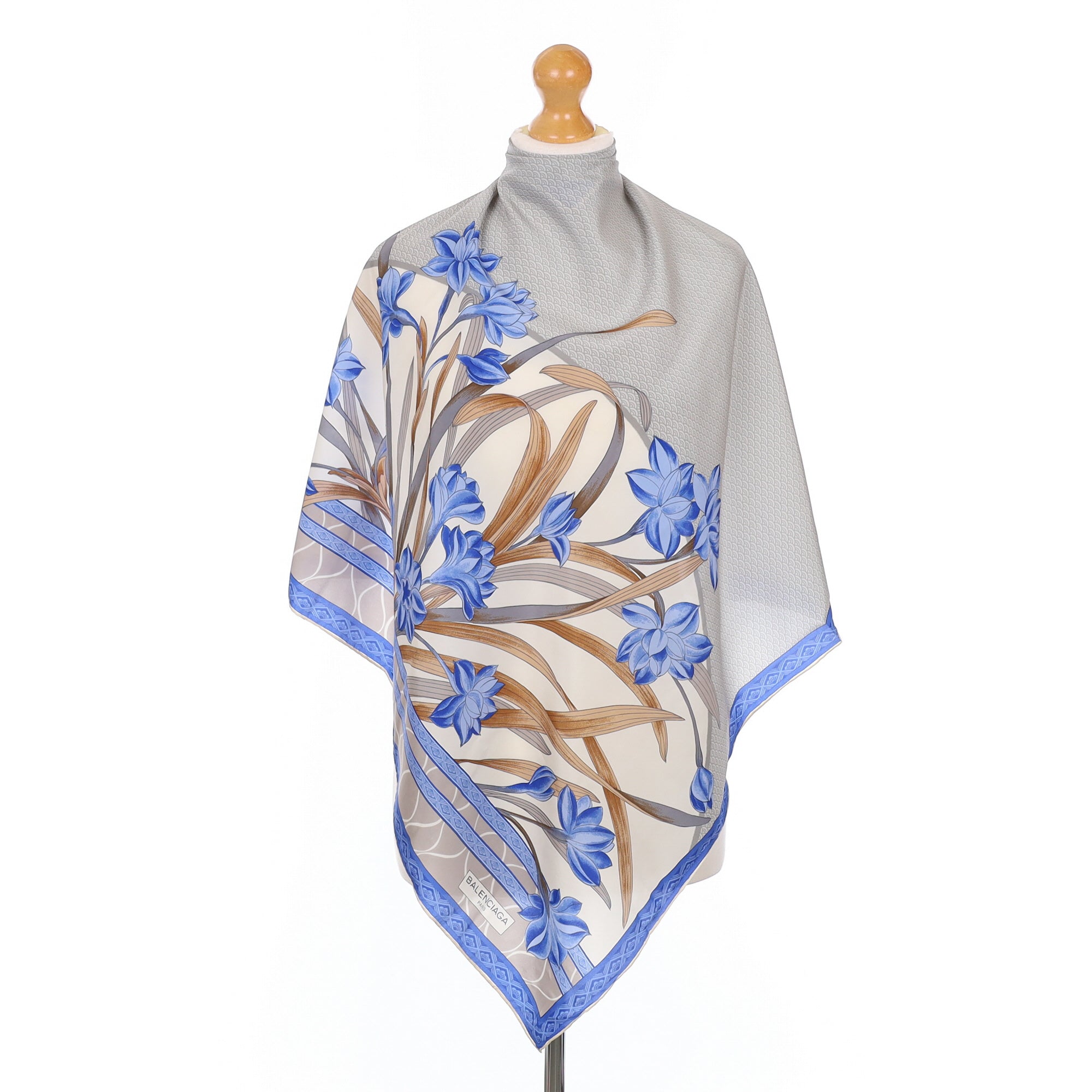 Balenciaga Blue Floral Silk Scarf