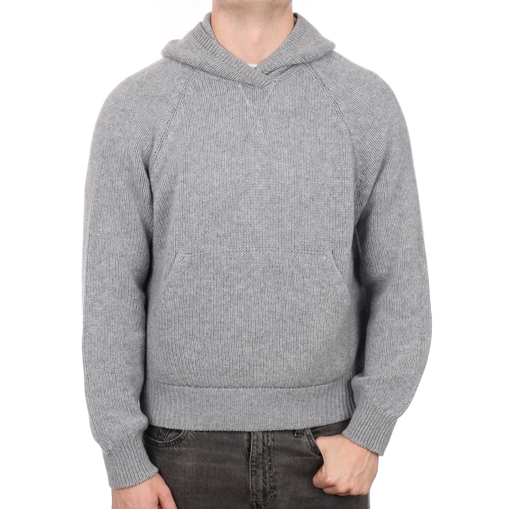 Men's Brand New Scottish Smoke Grey Chunky Cashmere Hoodie Jumper XXL