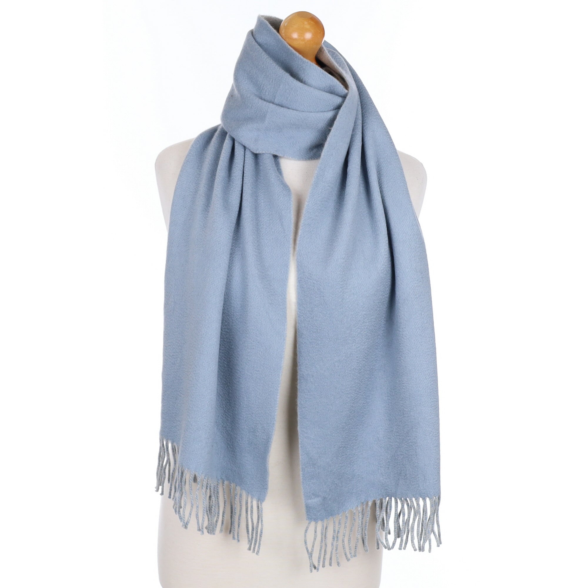 Eric Bompard Pale Blue and Grey Cashmere Tasselled Woven Scarf