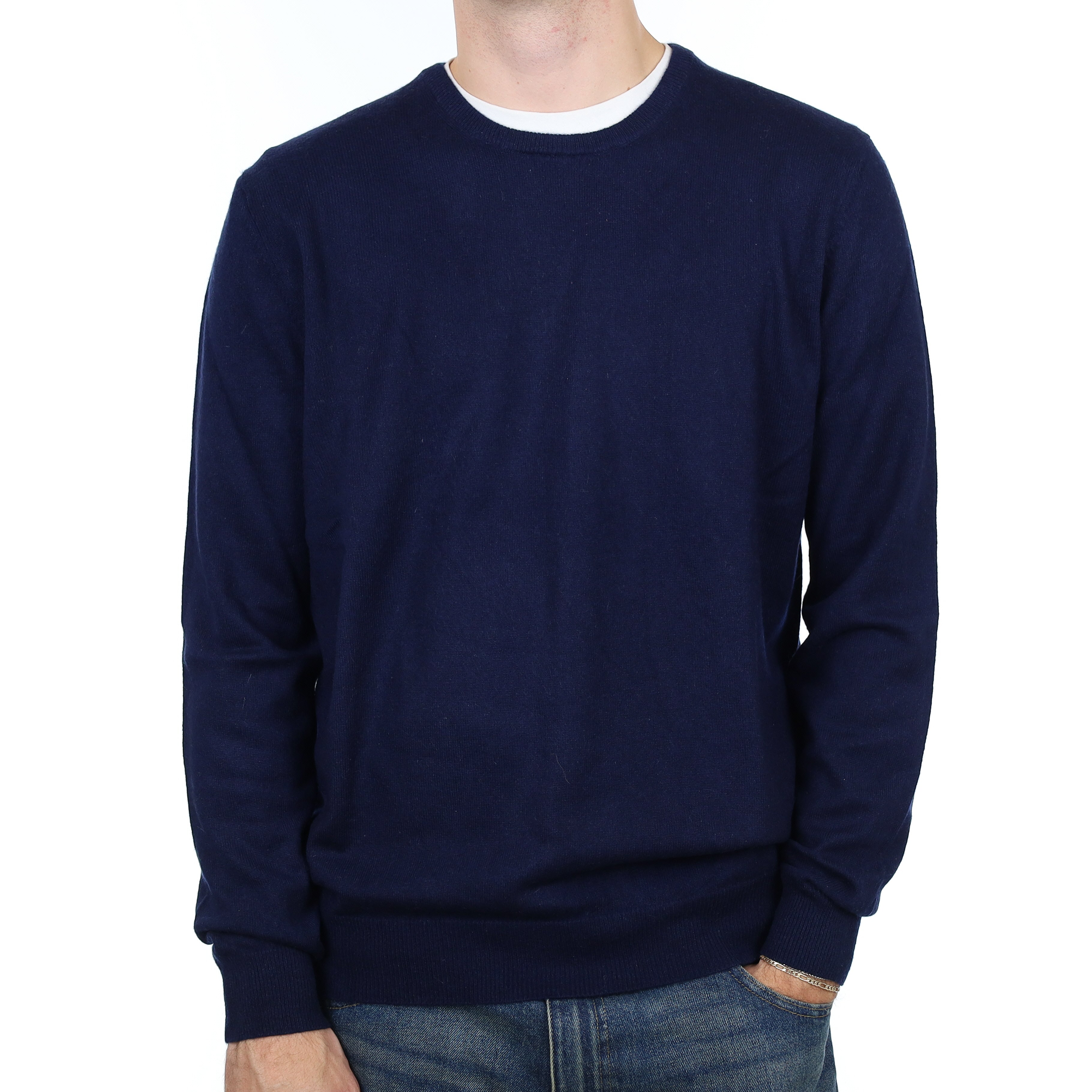 Men’s Navy Cashmere Crew Neck Jumper Large