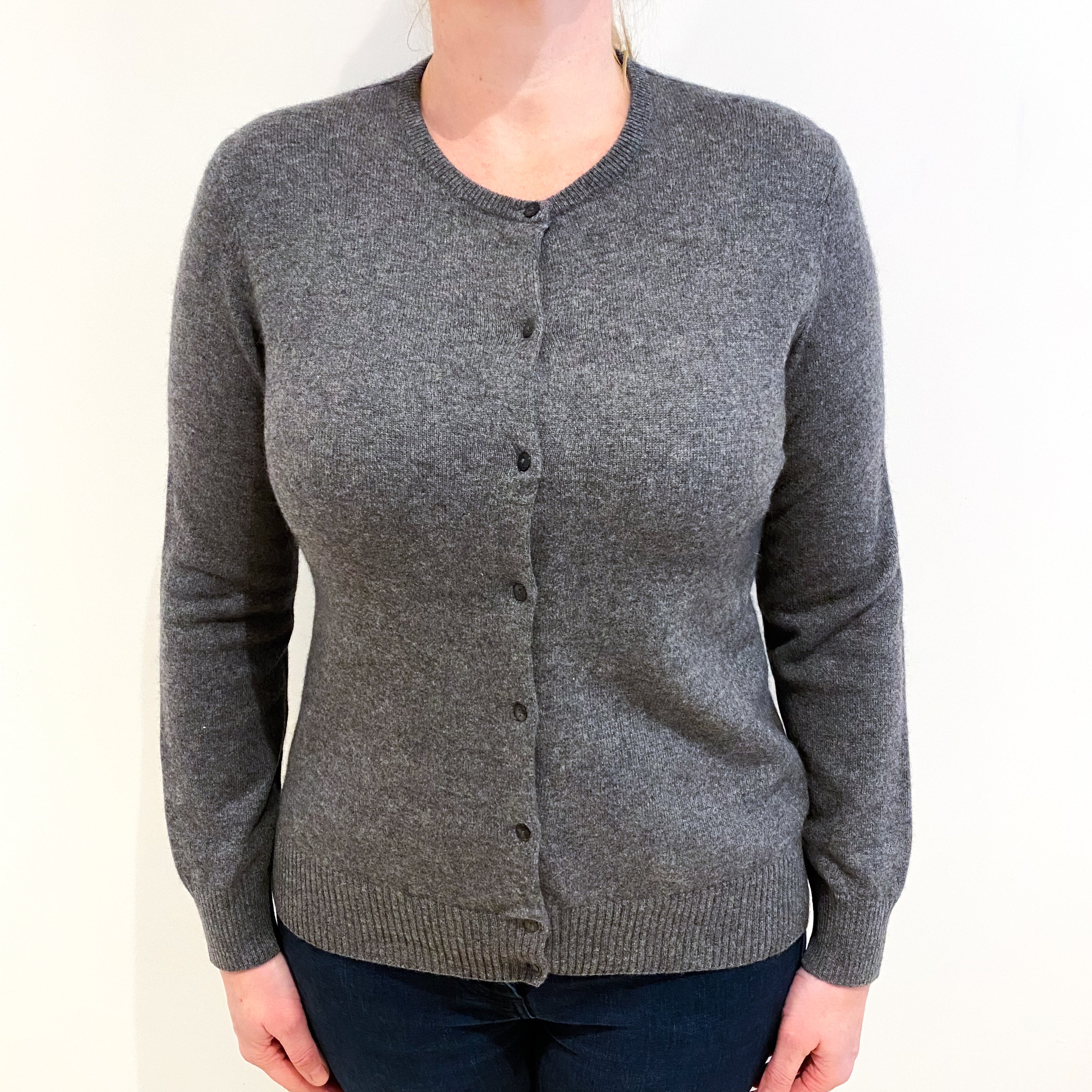 Slate Grey Cashmere Crew Neck Cardigan Large