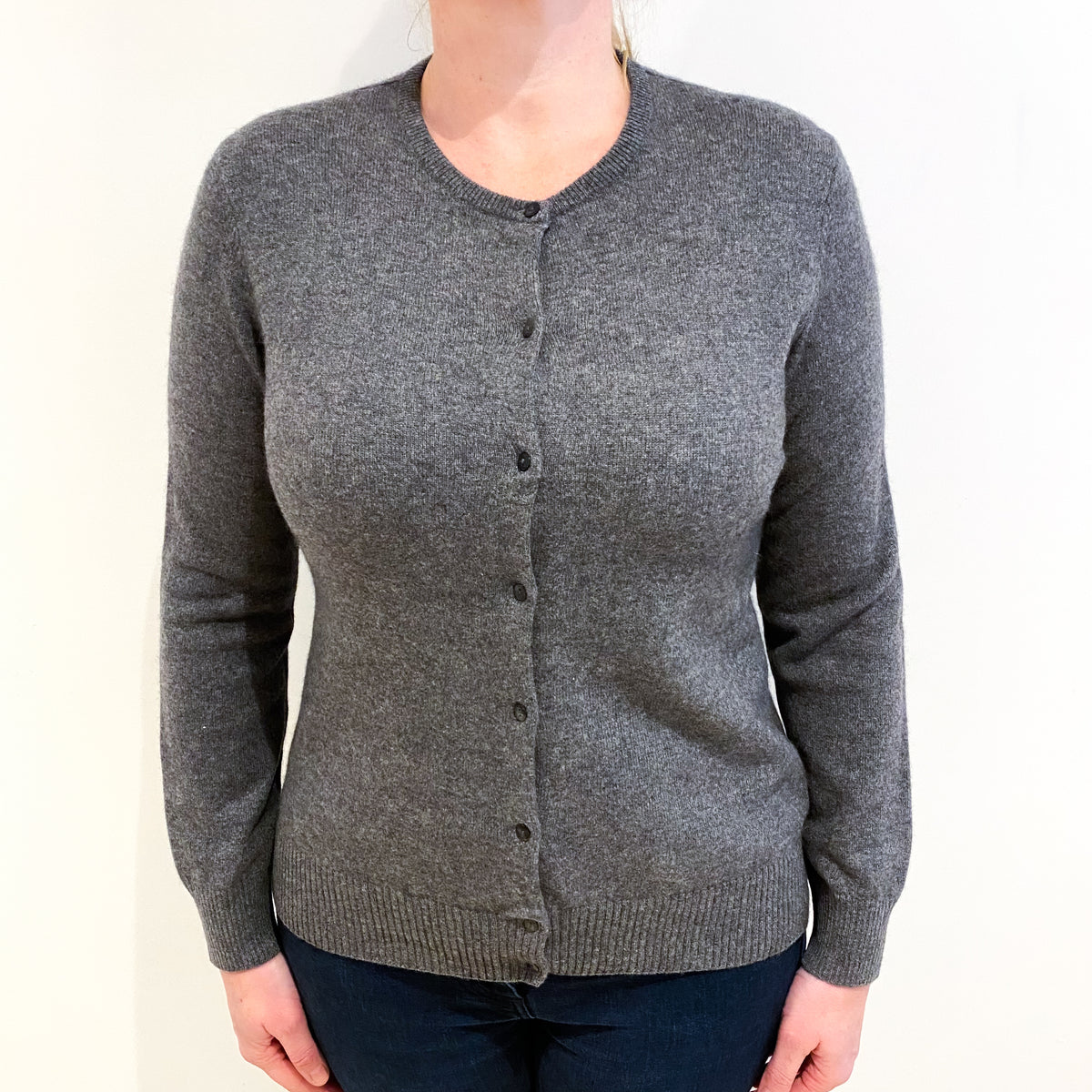 Slate Grey Cashmere Crew Neck Cardigan Large