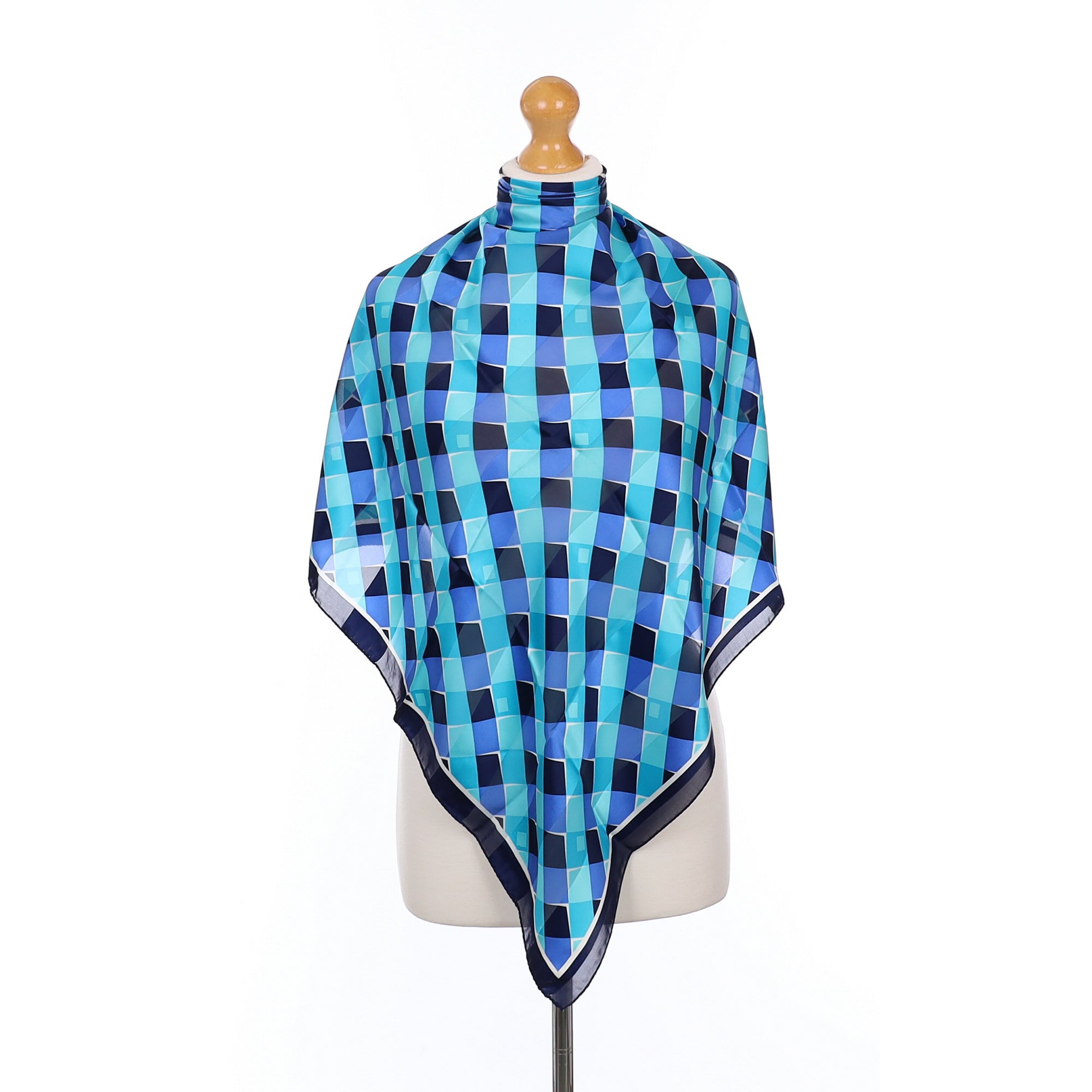 Blue Chequered Silk Scarf