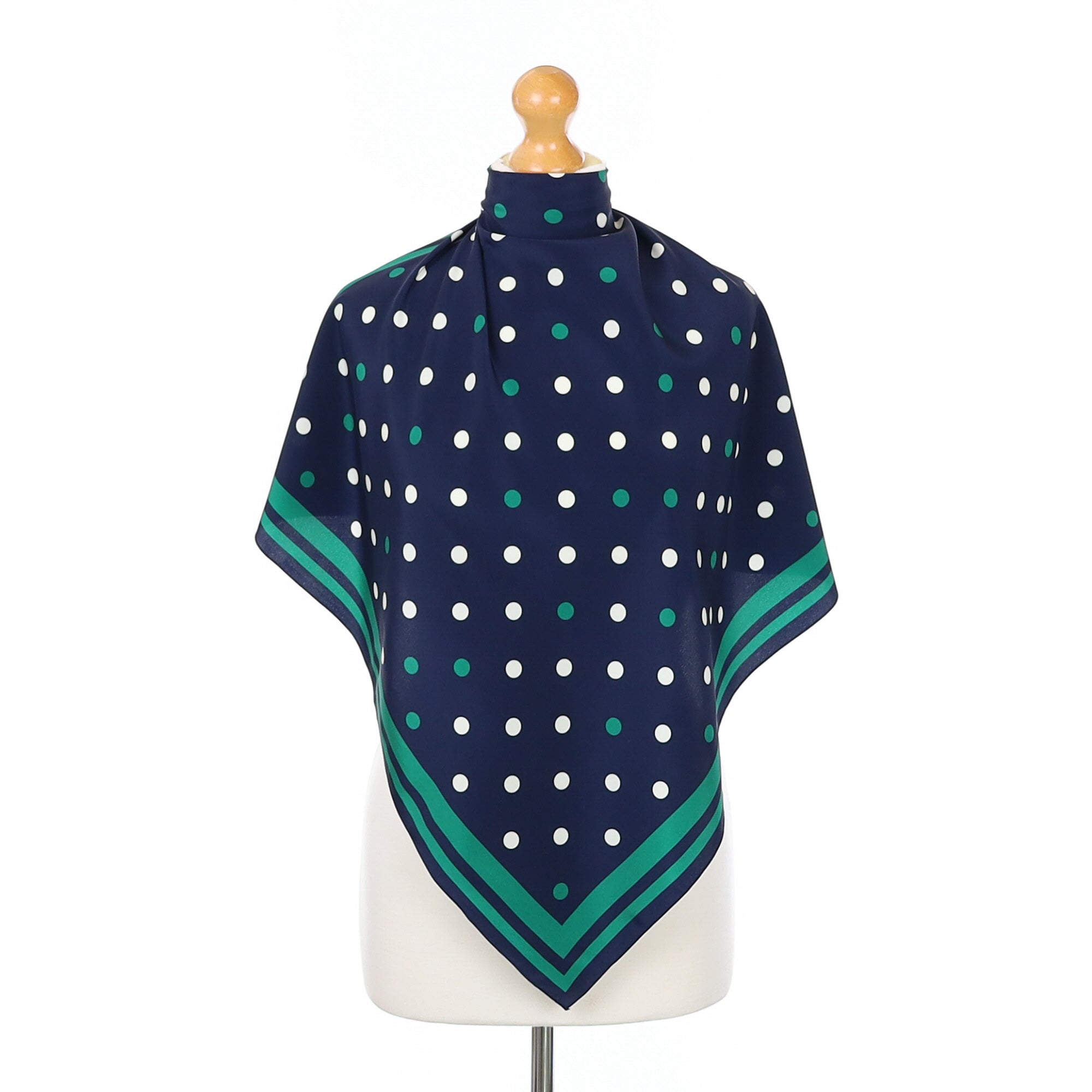 Navy, Green & White Spotted Silk Scarf