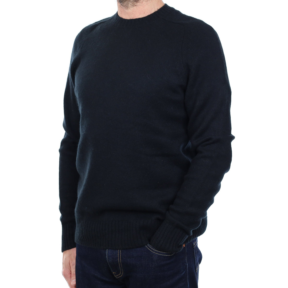Men's Black Chunky Knit Cashmere Crew Neck Jumper Small