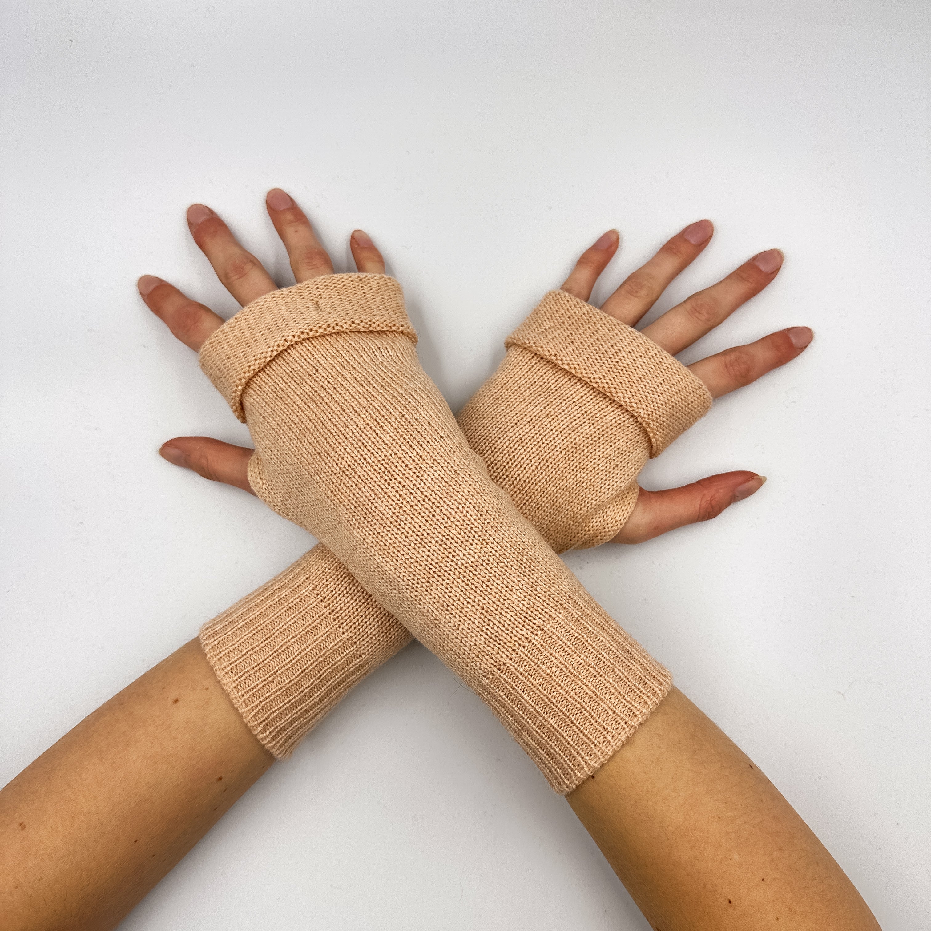 Pale Peach Pink Fingerless Gloves