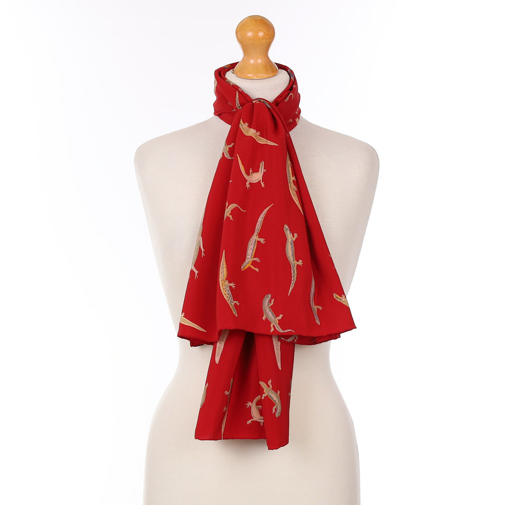 Berry Red Lizard Design Vintage Silk Scarf