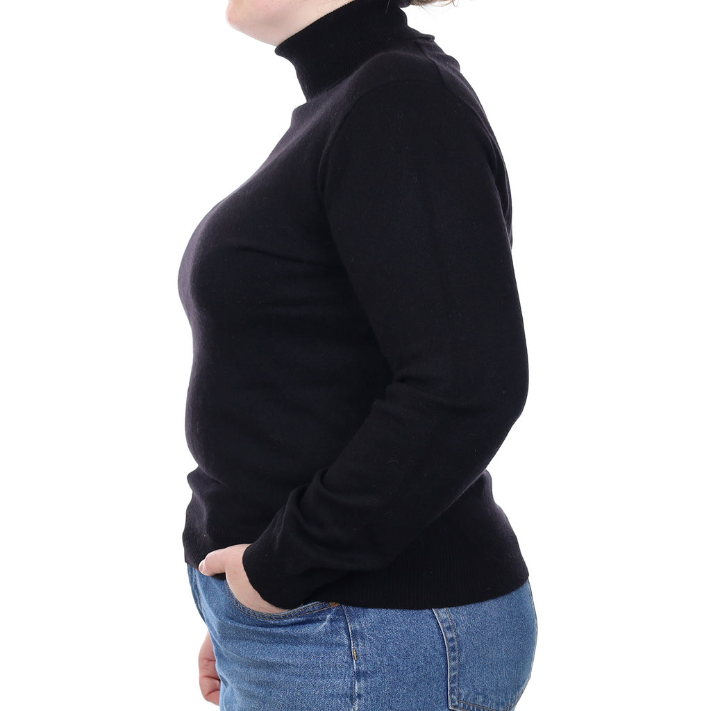 Black Cashmere Polo Neck Jumper Large