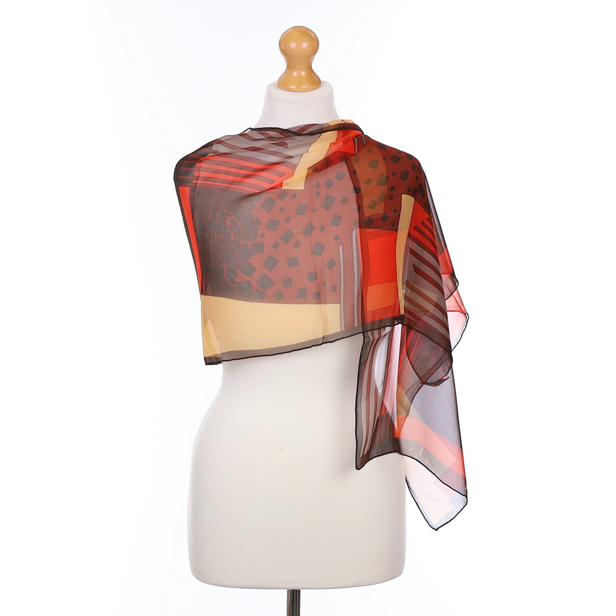 Brand New Jammers & Leufgen Brown and Red Silk Scarf