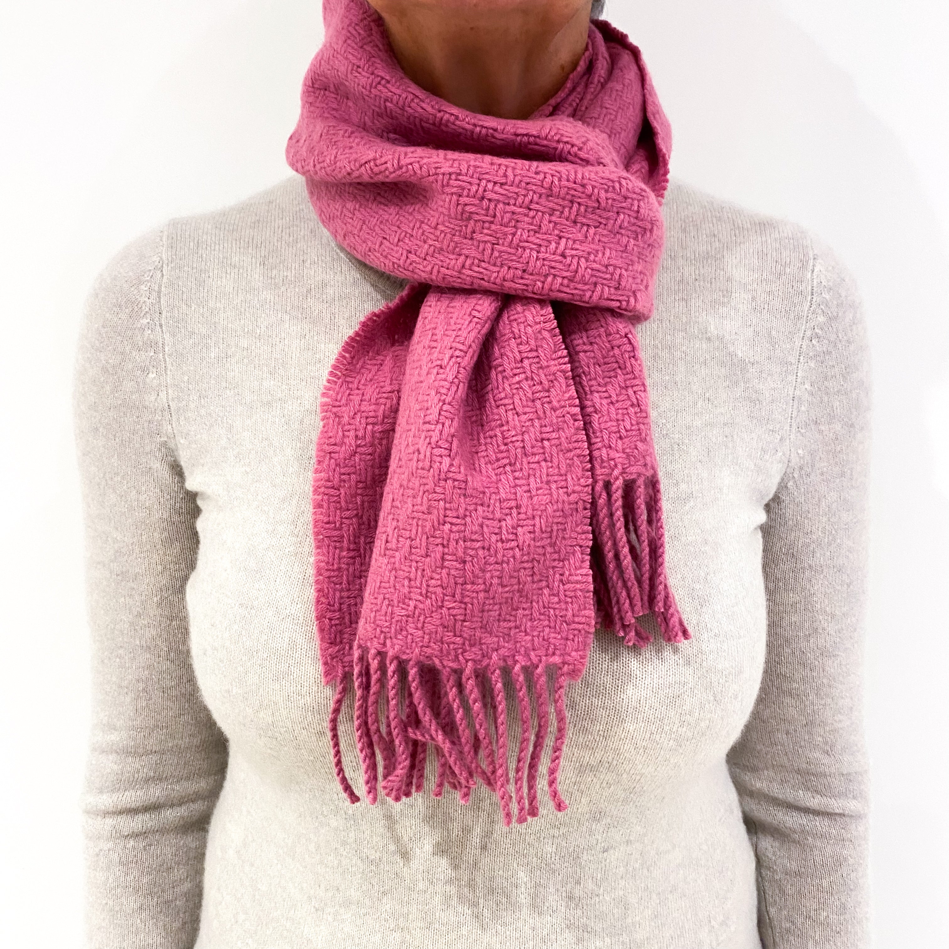 Old Rose Pink Cashmere Fringed Scarf