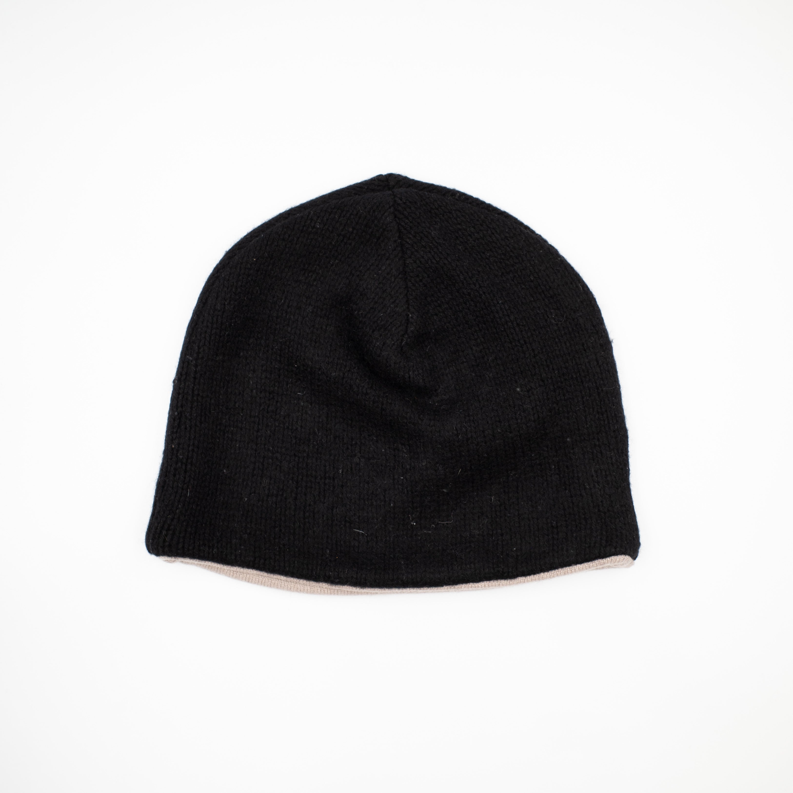 Black Chunky Knit and Clay Cashmere Beanie Hat