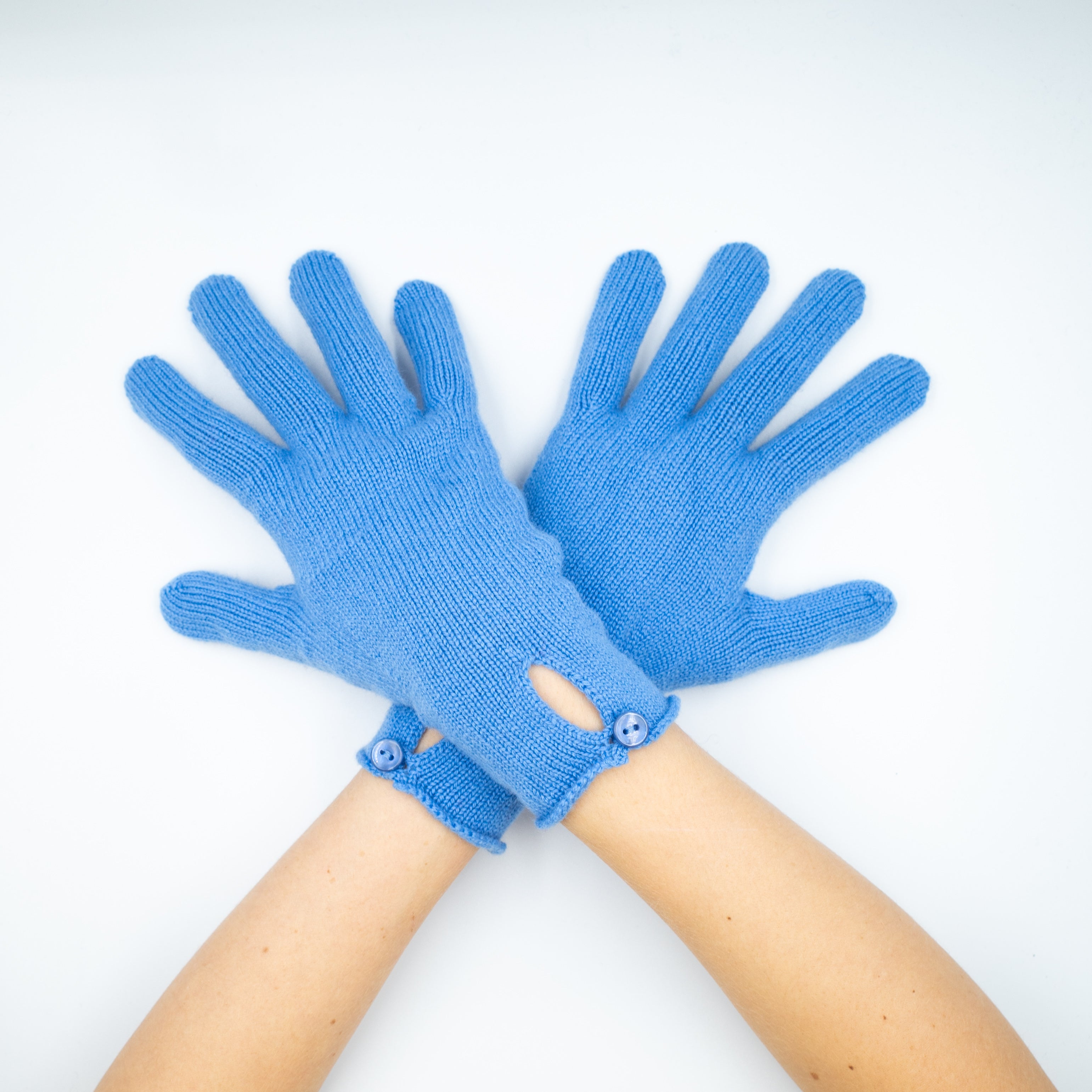 New Scottish Cornflower Blue Buttoned Cashmere Gloves