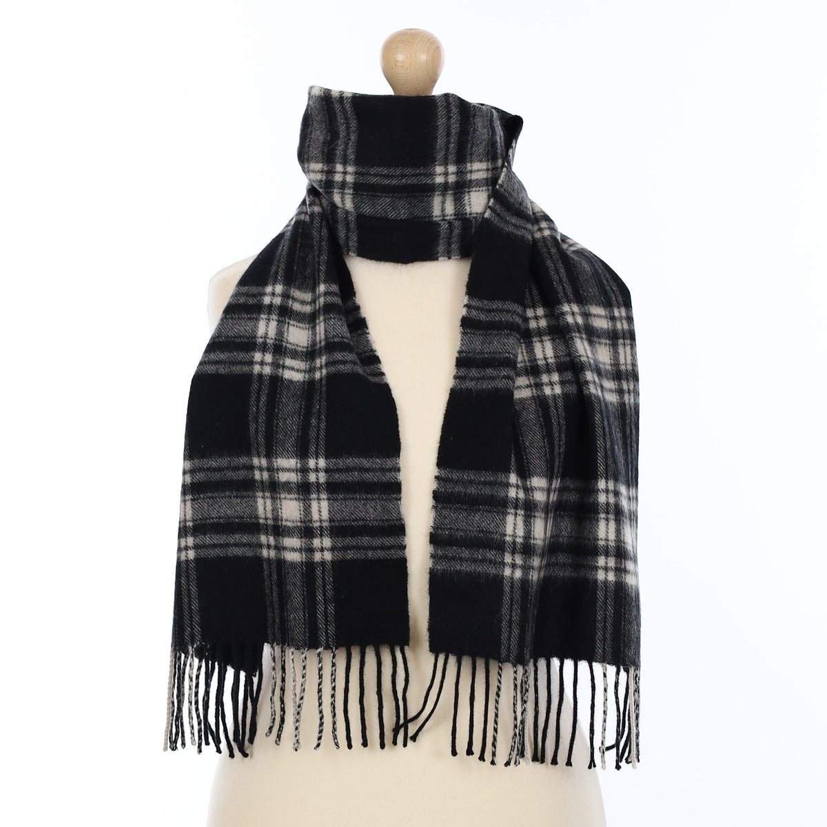 Black and Ivory Plaid Cashmere Woven Scarf