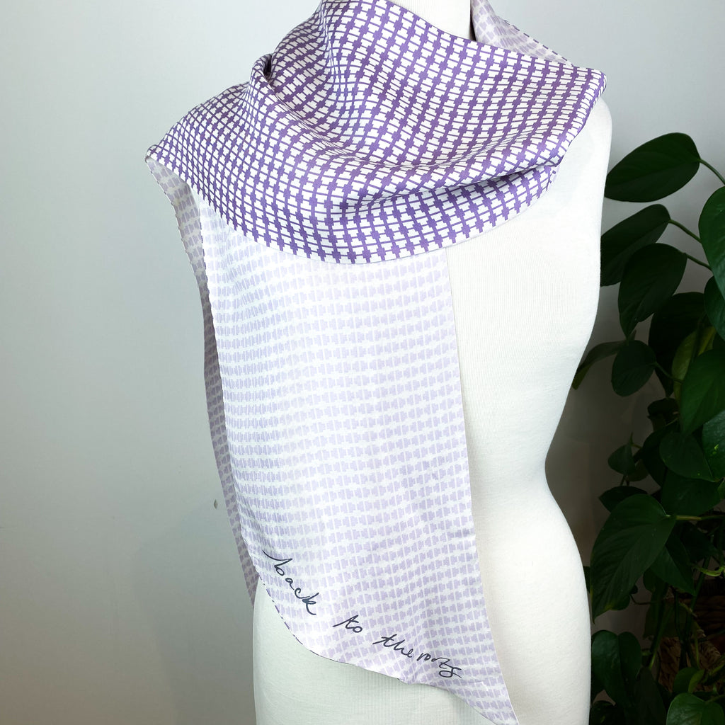 Lilac Pussy Bow Slogan Silk Scarf