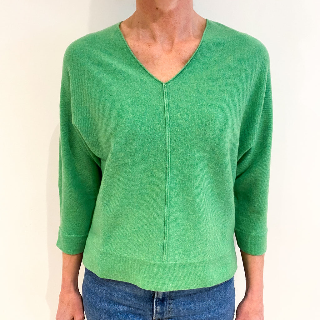 Kelly Green Cashmere V Neck Jumper Small