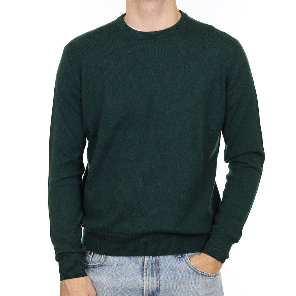 Men's Bottle Green Cashmere Crew Neck Jumper Large