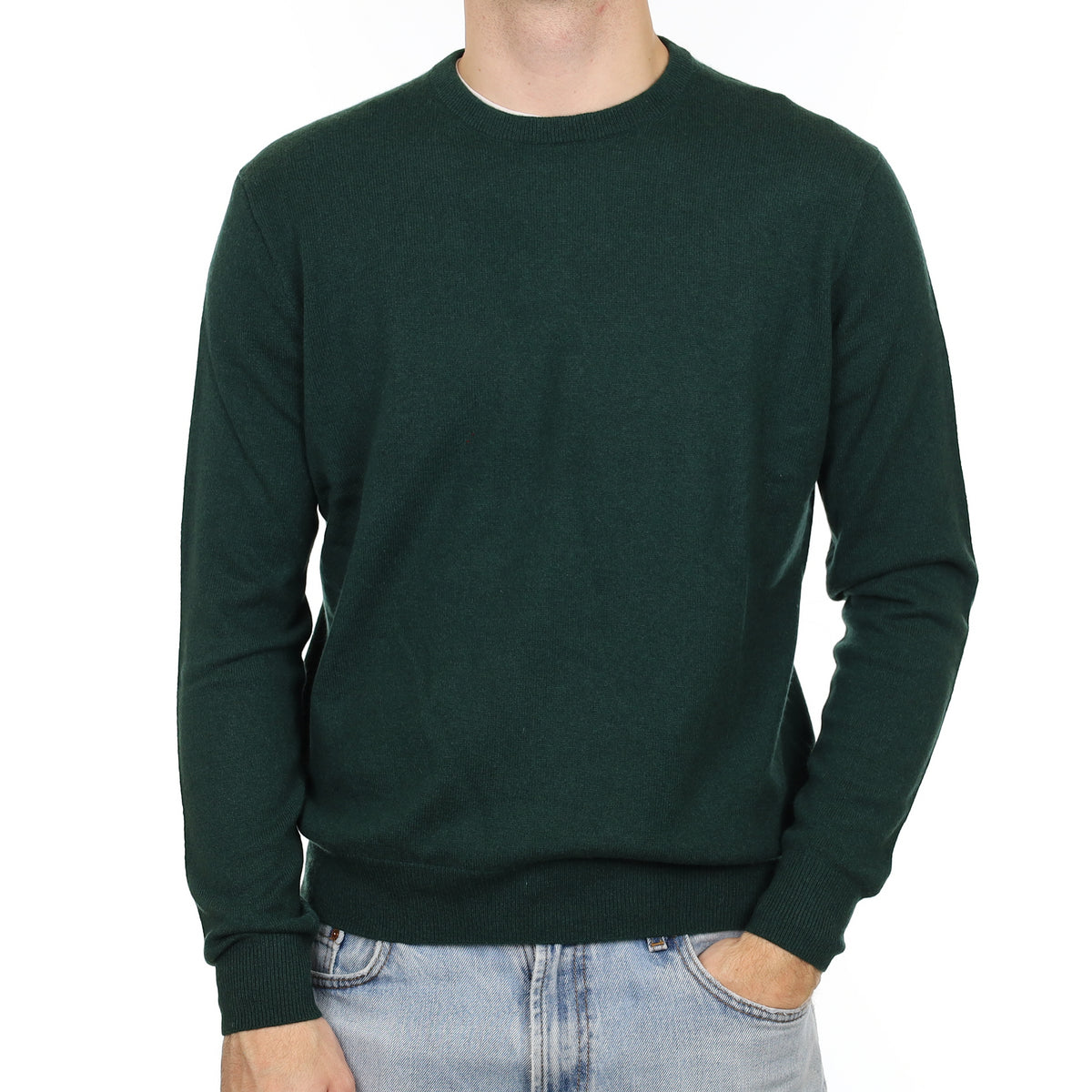 Men's Bottle Green Cashmere Crew Neck Jumper Large