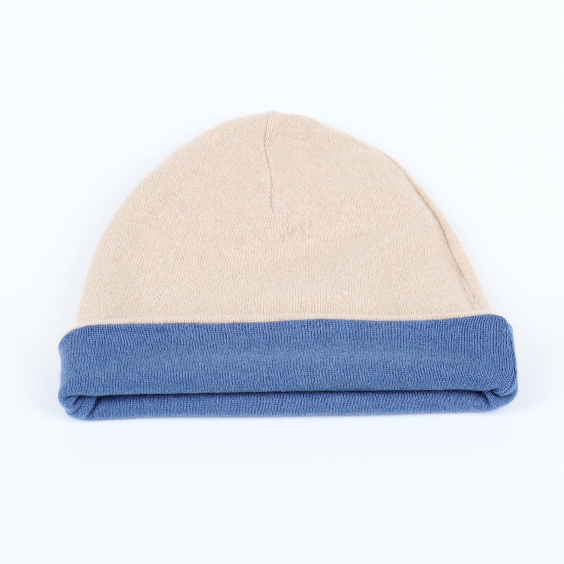 Men’s Oatmeal and Denim Blue Reversible Cashmere Beanie Hat