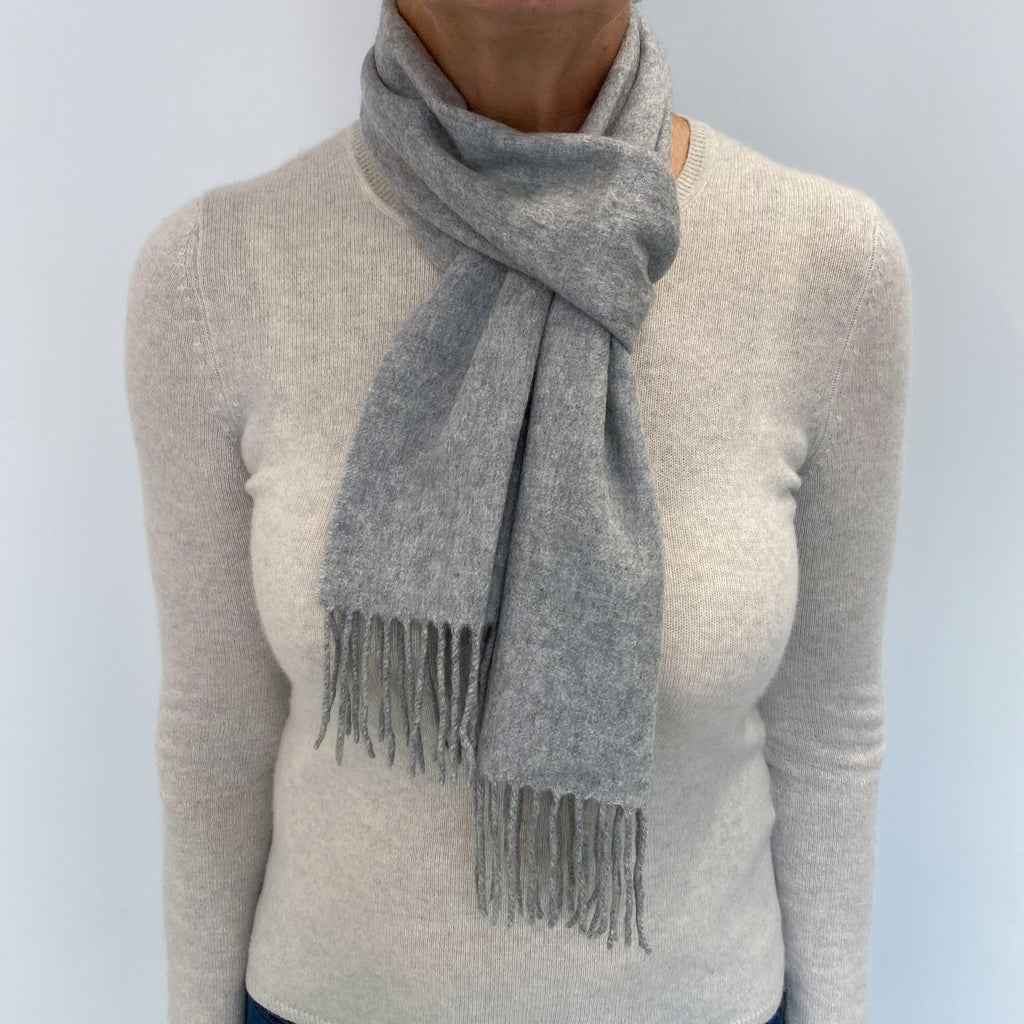 Smoke Grey Cashmere Woven Fringed Scarf