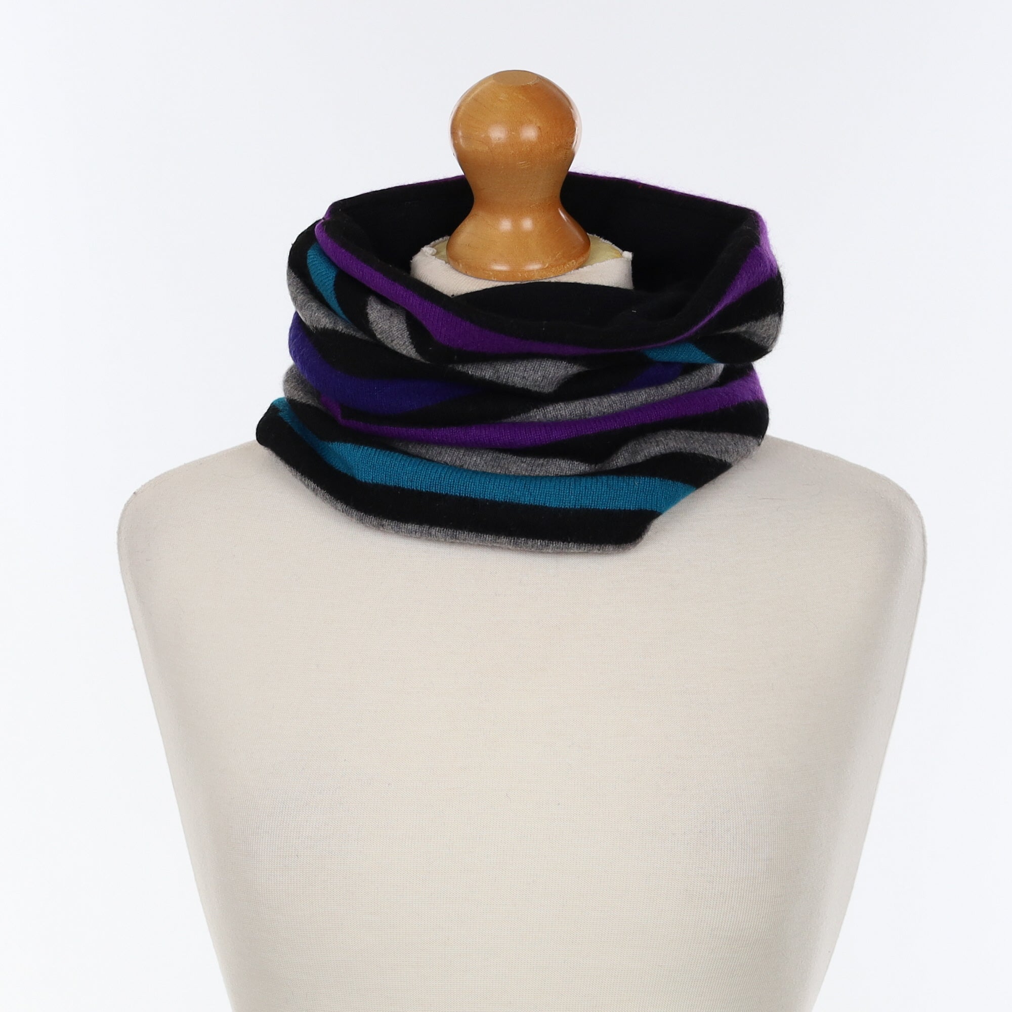 Black and Purple Stripe Luxury Double Layered Snood