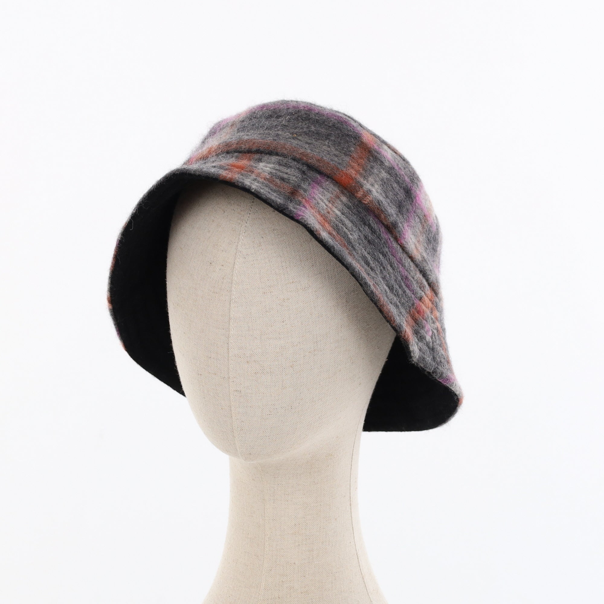 Unisex Slate & Magenta Check Reversible Cashmere Bucket Hat Men’s - M Women’s - L
