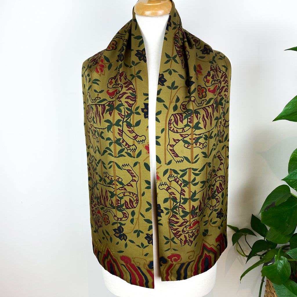 Long Khaki Silk Scarf