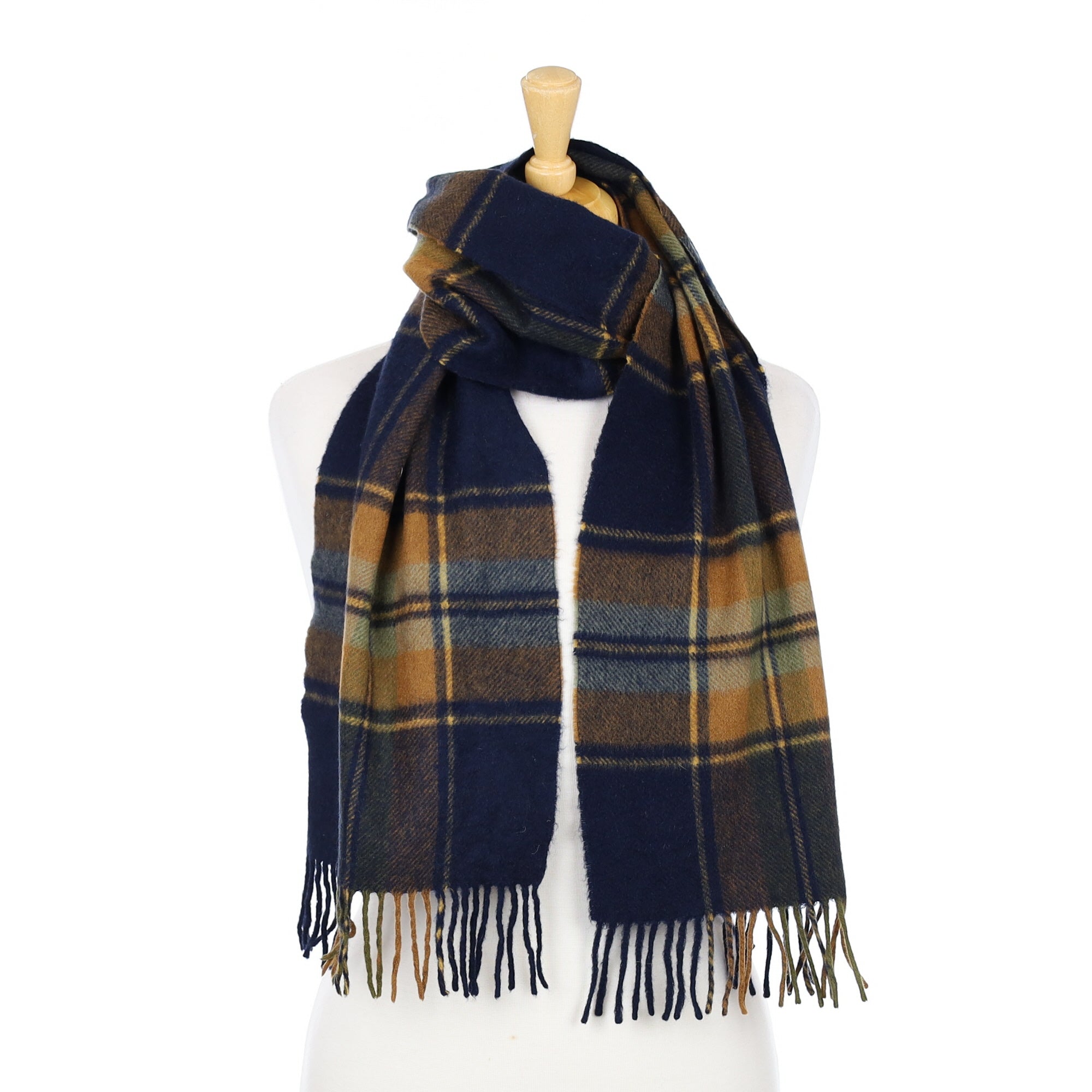 Navy and Butterscotch Check Woven Scarf