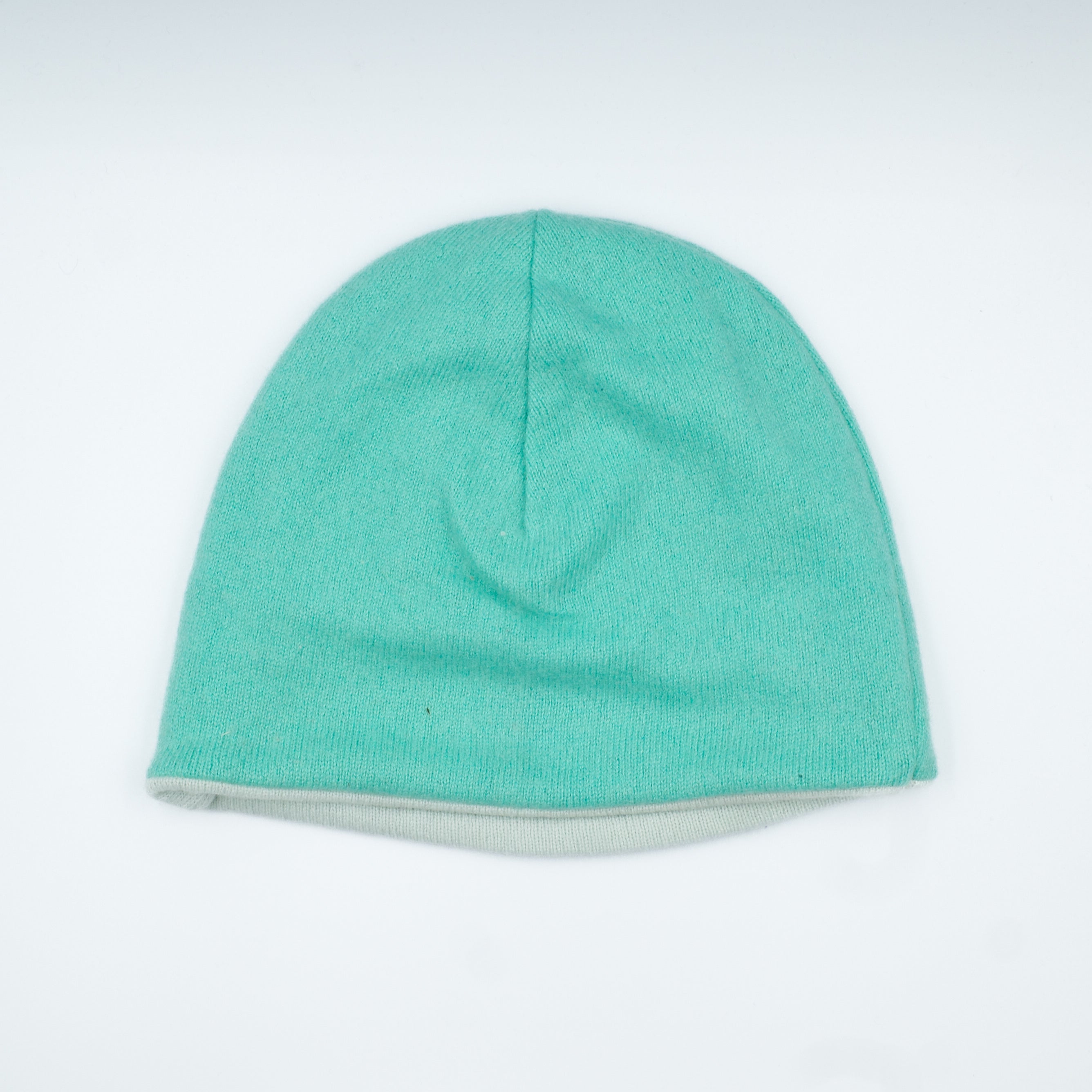 Turquoise and Ice Blue Cashmere Beanie Hat