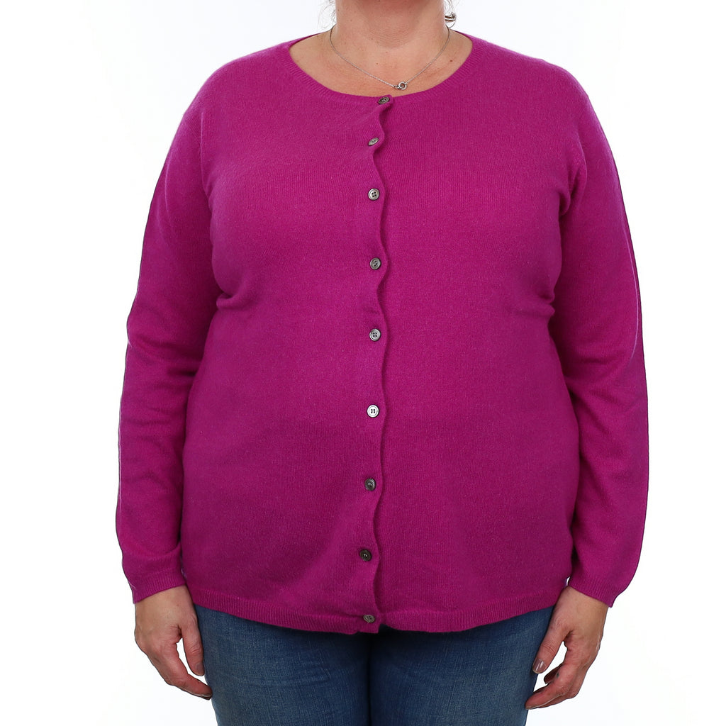 Magenta Pink Cashmere Crew Neck Cardigan Extra Large