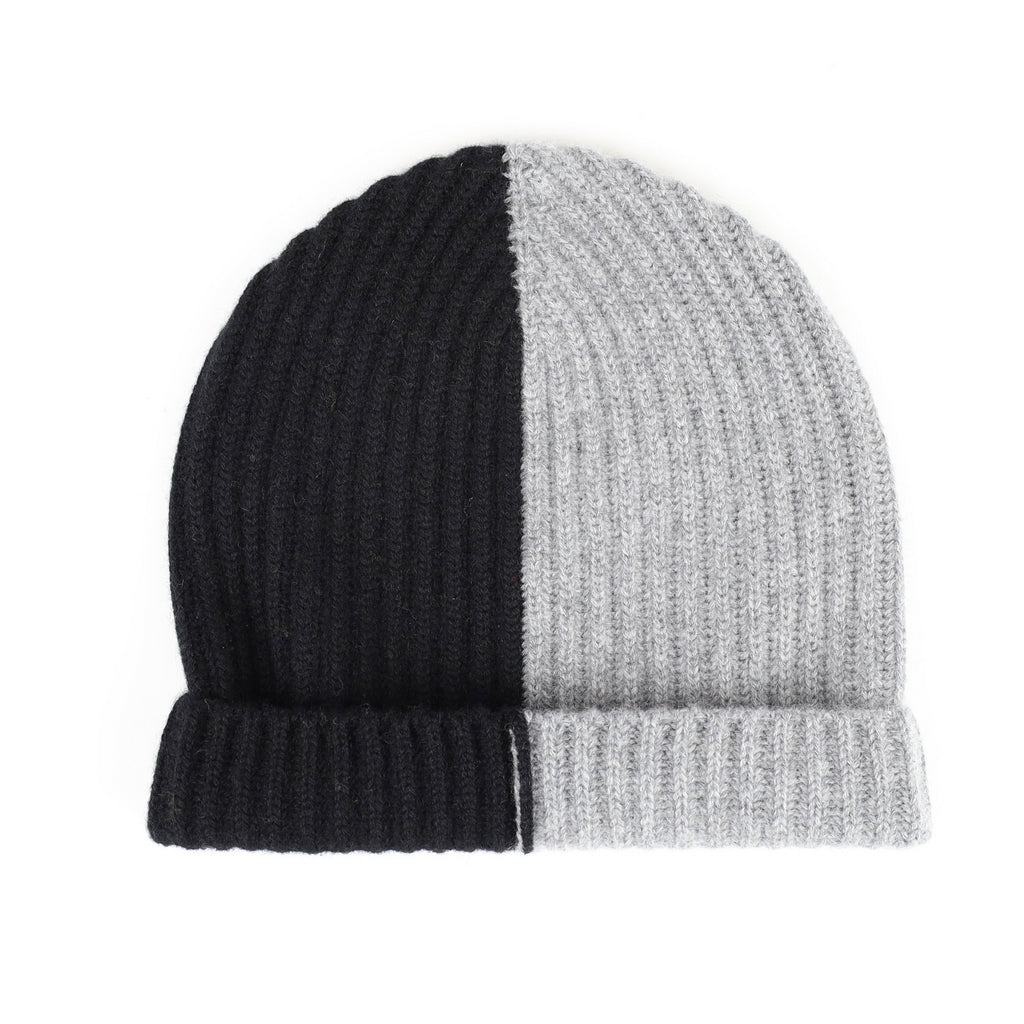 Scottish Black and Grey Luxury Chunky Cashmere Beanie Hat
