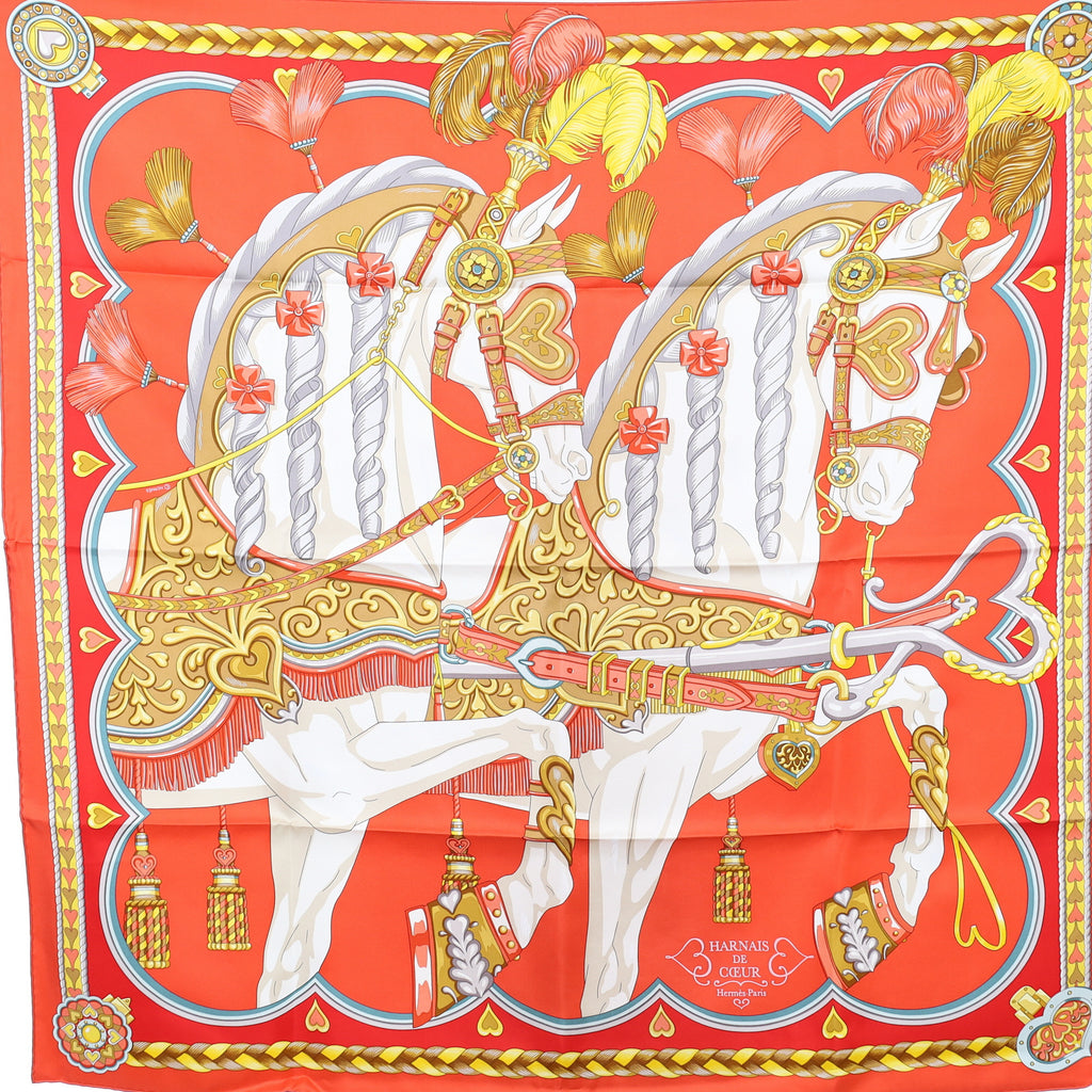 Brand New Boxed Hermès Harnais de Coeur Silk Scarf