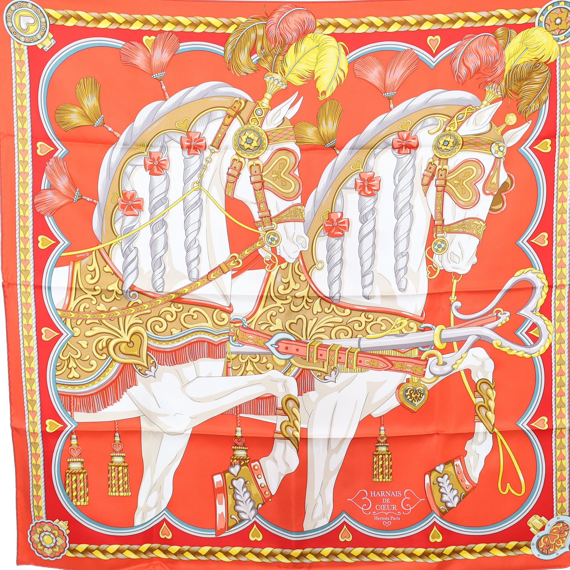 Brand New Boxed Hermès Harnais de Coeur Silk Scarf