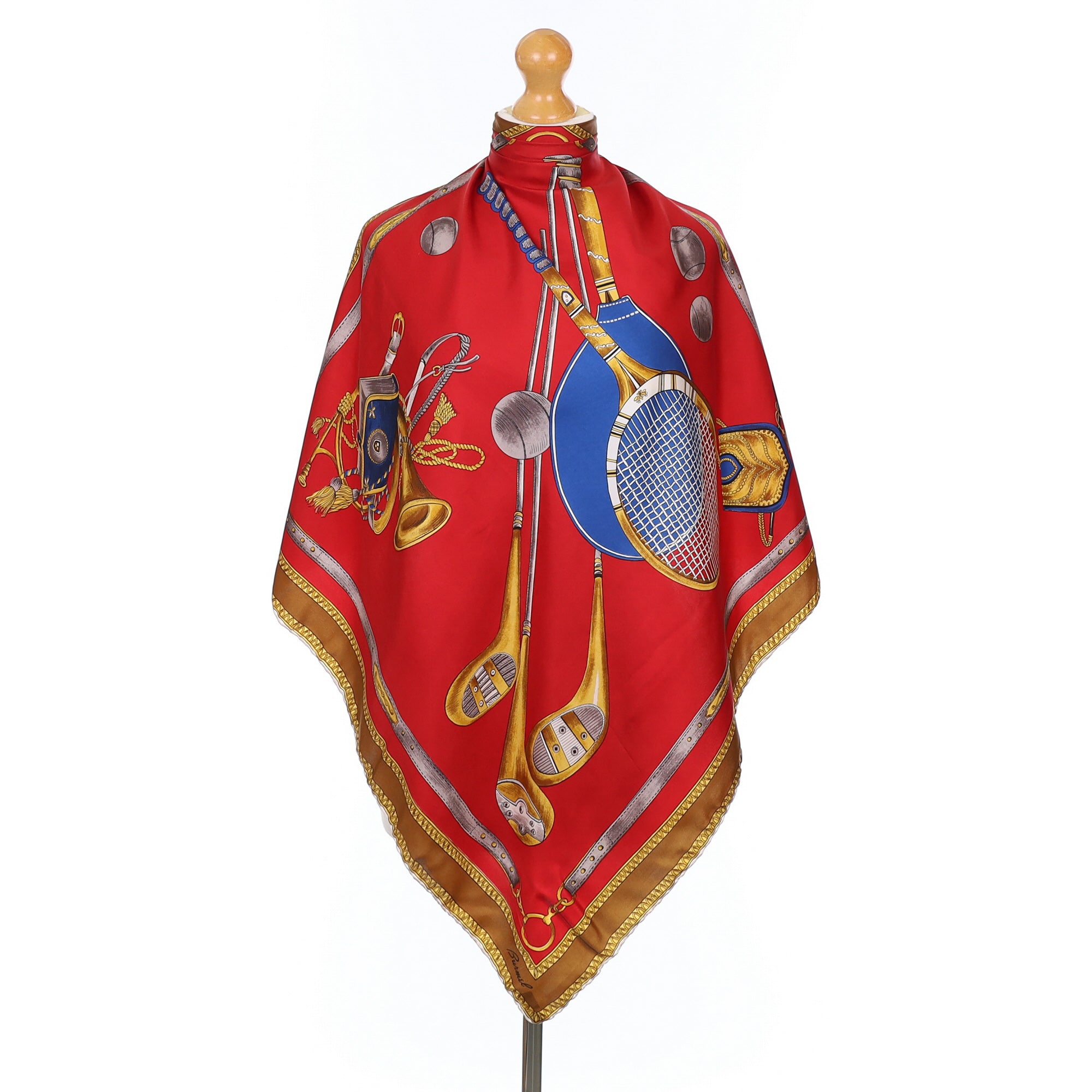 Golf and Tennis Theme Red Vintage Silk Scarf