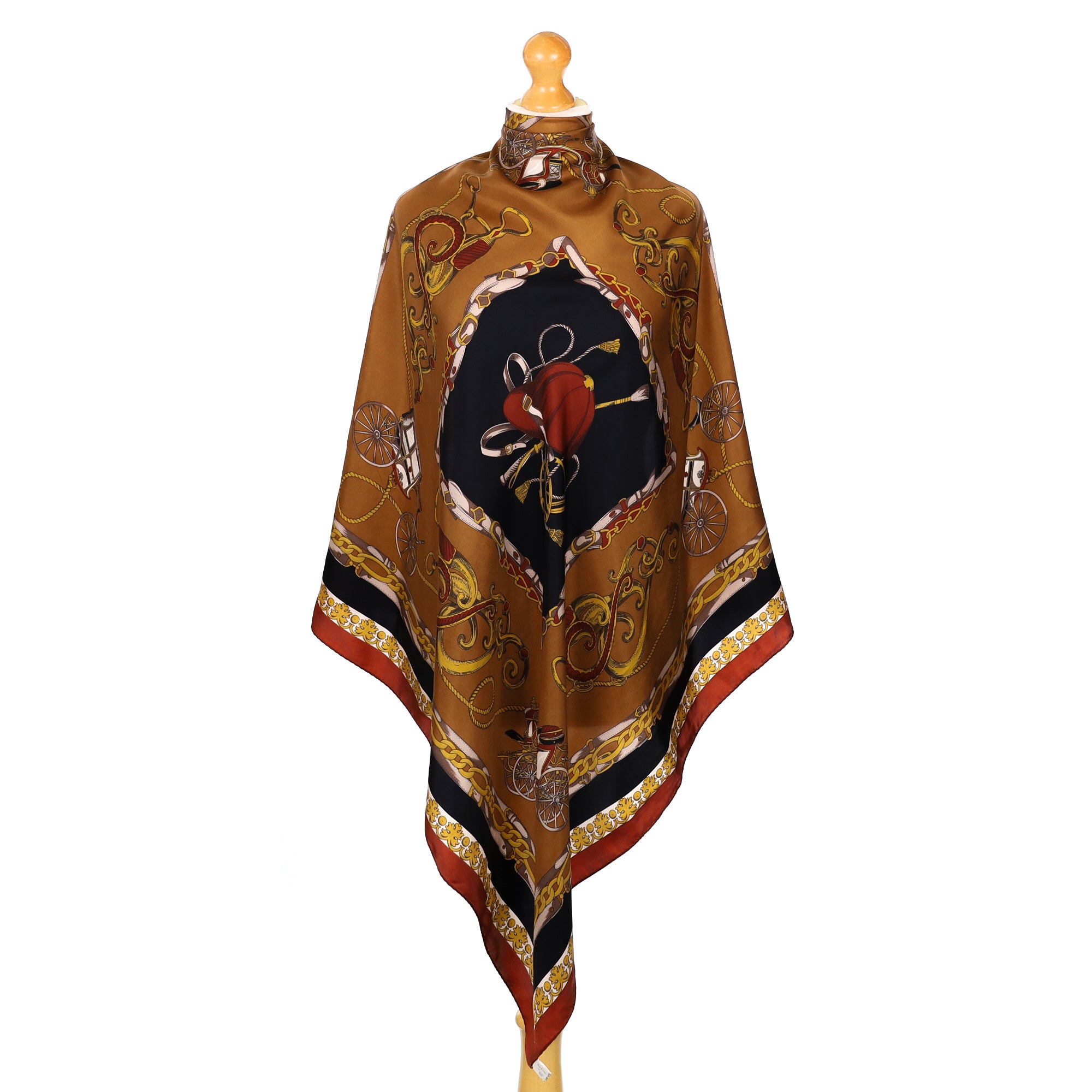 Brown and Black Equestrian Vintage Silk Scarf