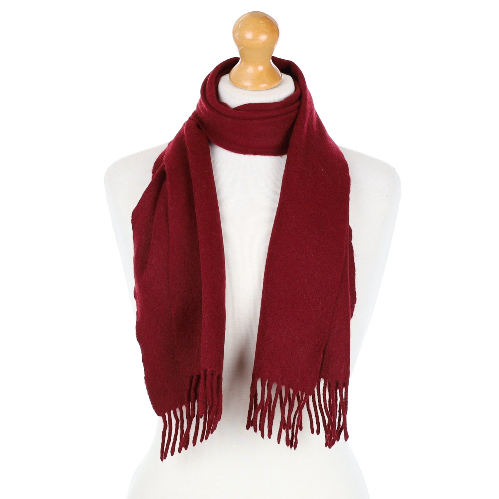 Scottish Burgundy Cashmere Fringed Woven Scarf